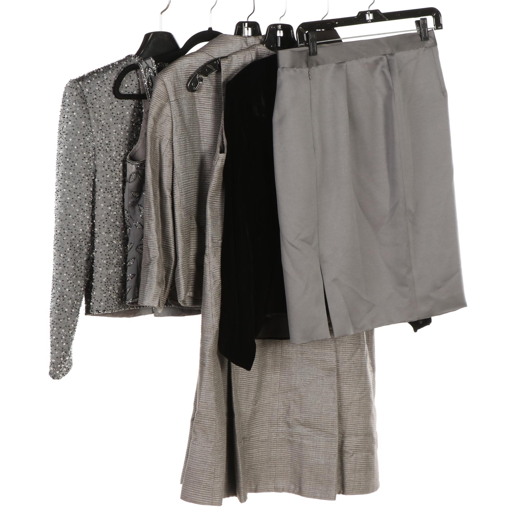 Armani Collezioni Velvet Jacket with Oleg Cassini Beaded Skirt Suit and More