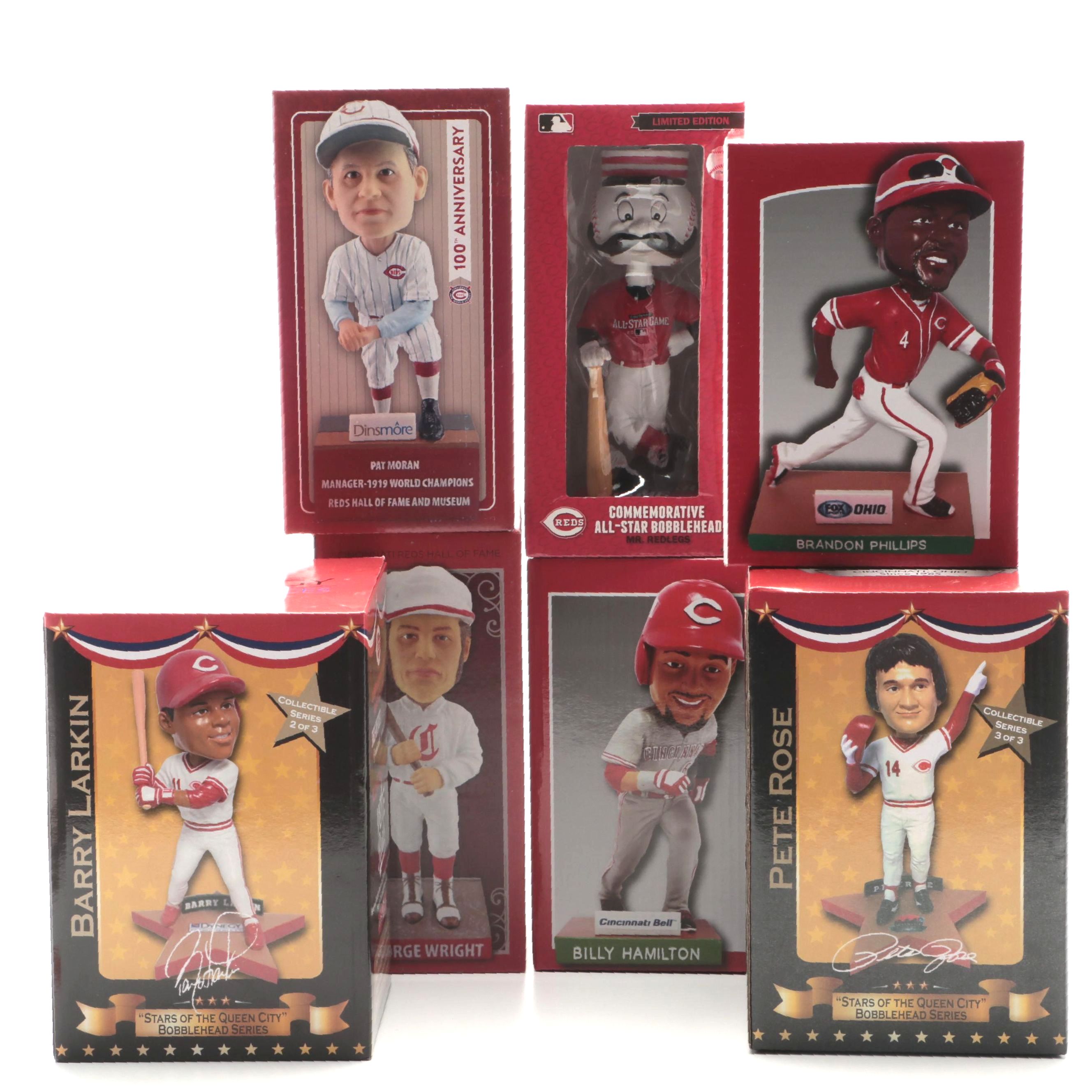 Pete Rose with Other Cincinnati Reds Bobbleheads, Barry Larkin, Billy Hamilton
