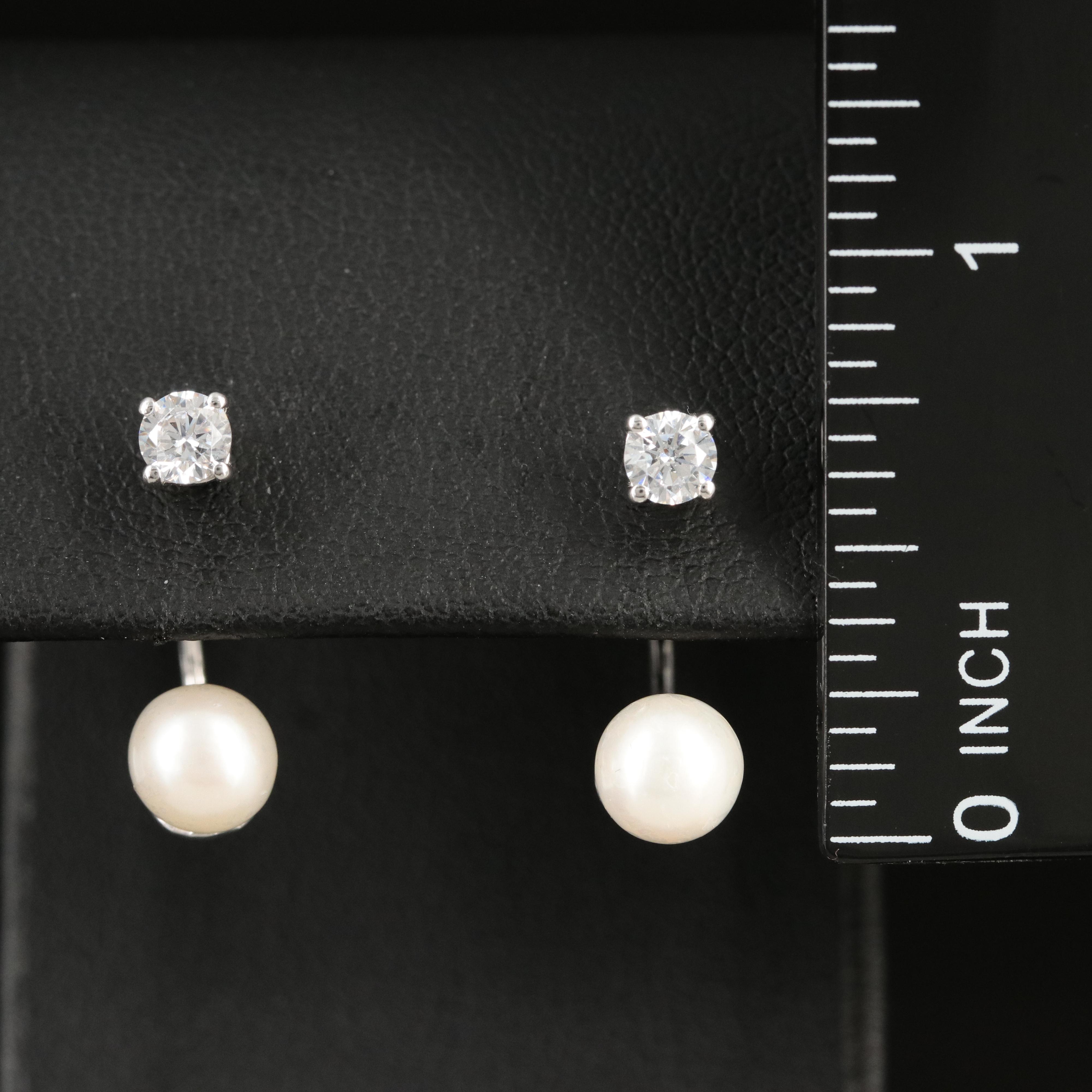 Sterling Cubic Zirconia Stud Earrings with Pearl Enhancers