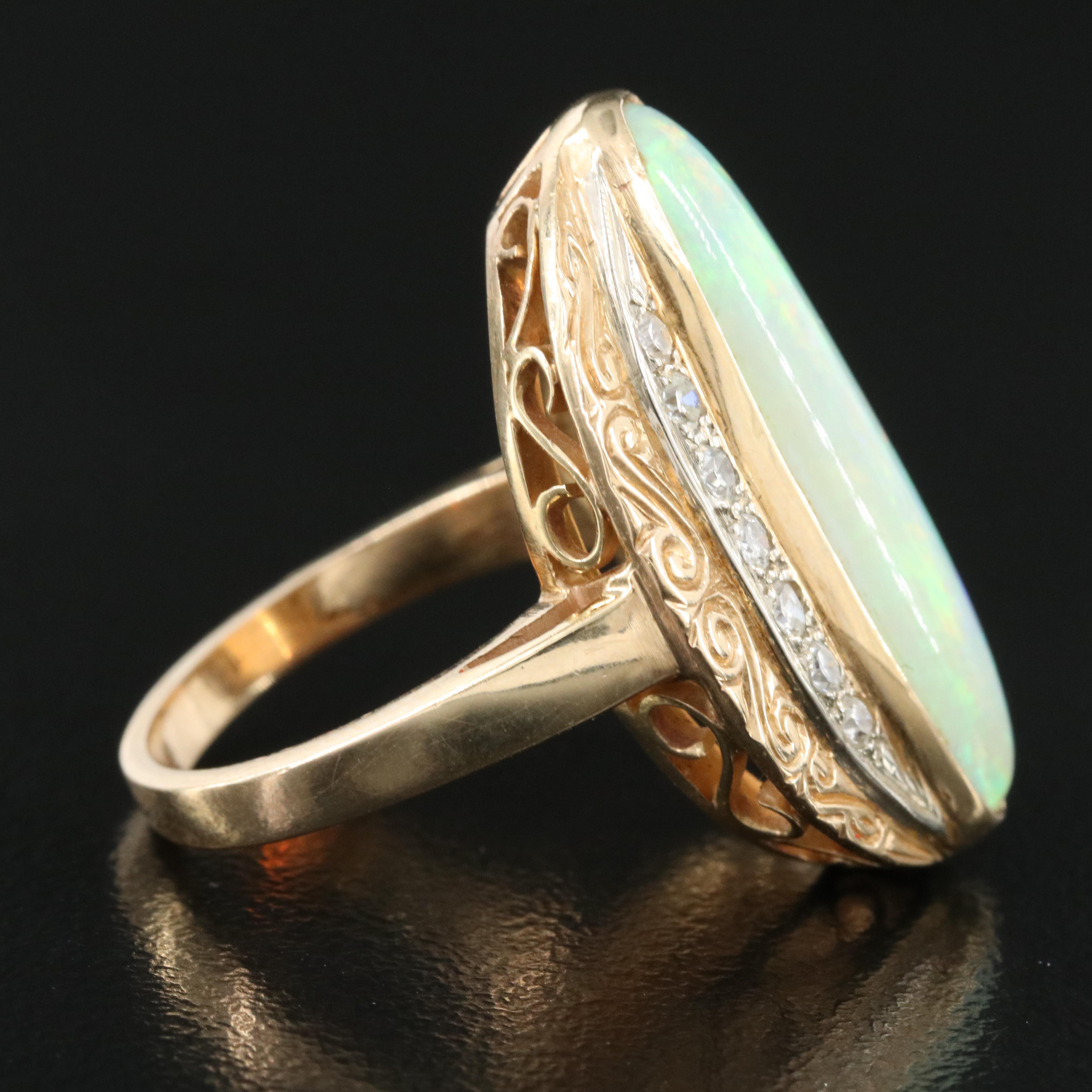 14K Opal and Diamond Oval Ring