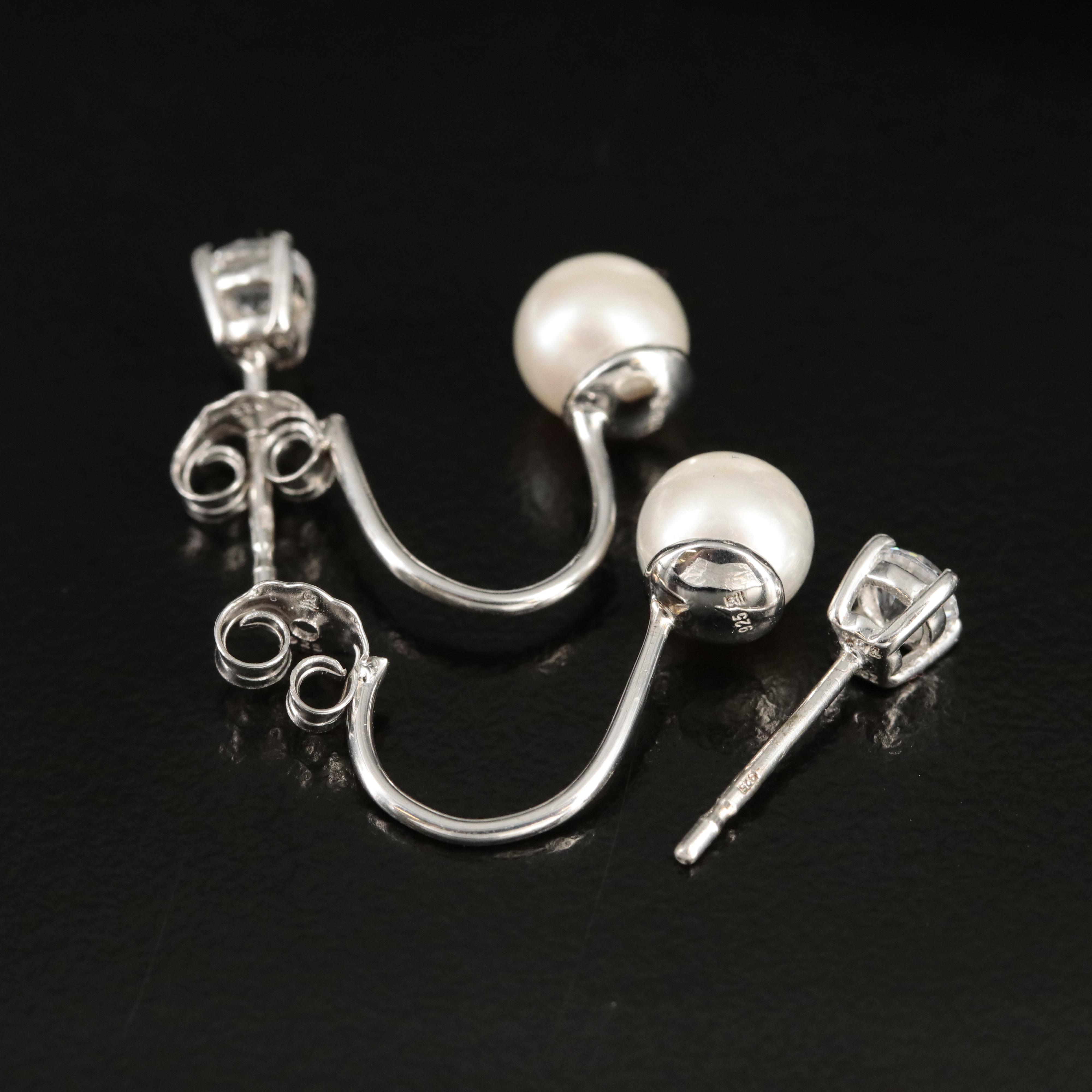 Sterling Cubic Zirconia Stud Earrings with Pearl Enhancers