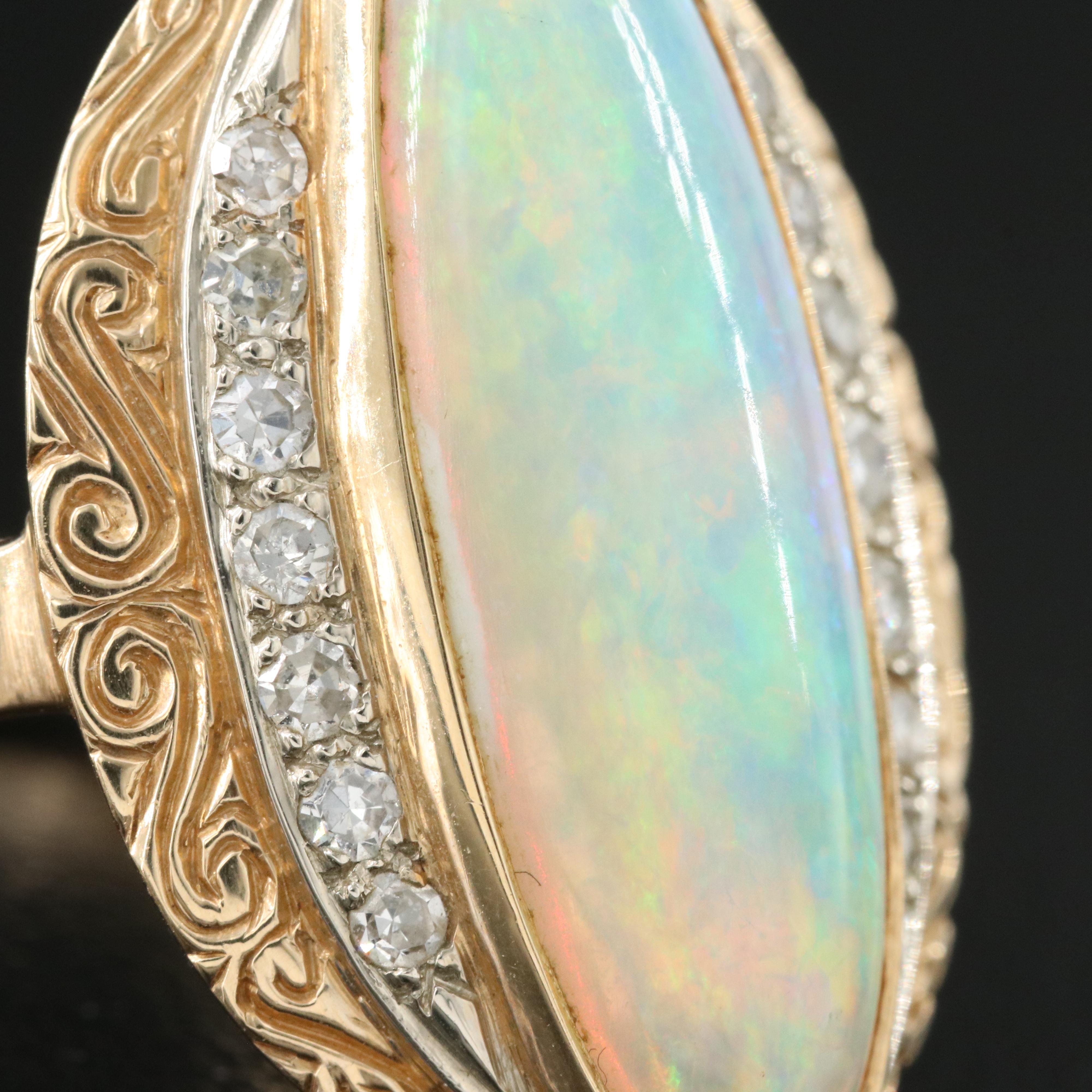 14K Opal and Diamond Oval Ring