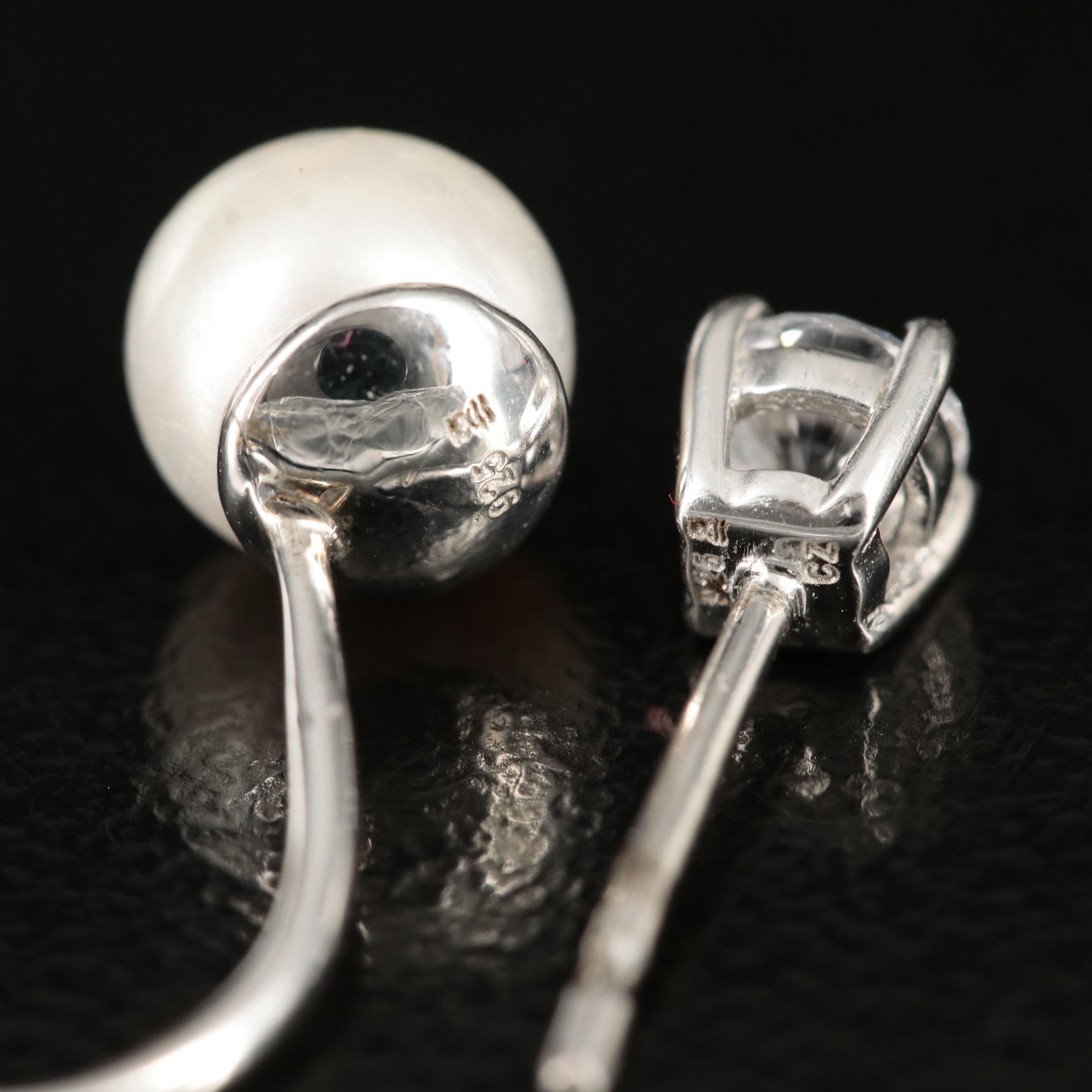 Sterling Cubic Zirconia Stud Earrings with Pearl Enhancers