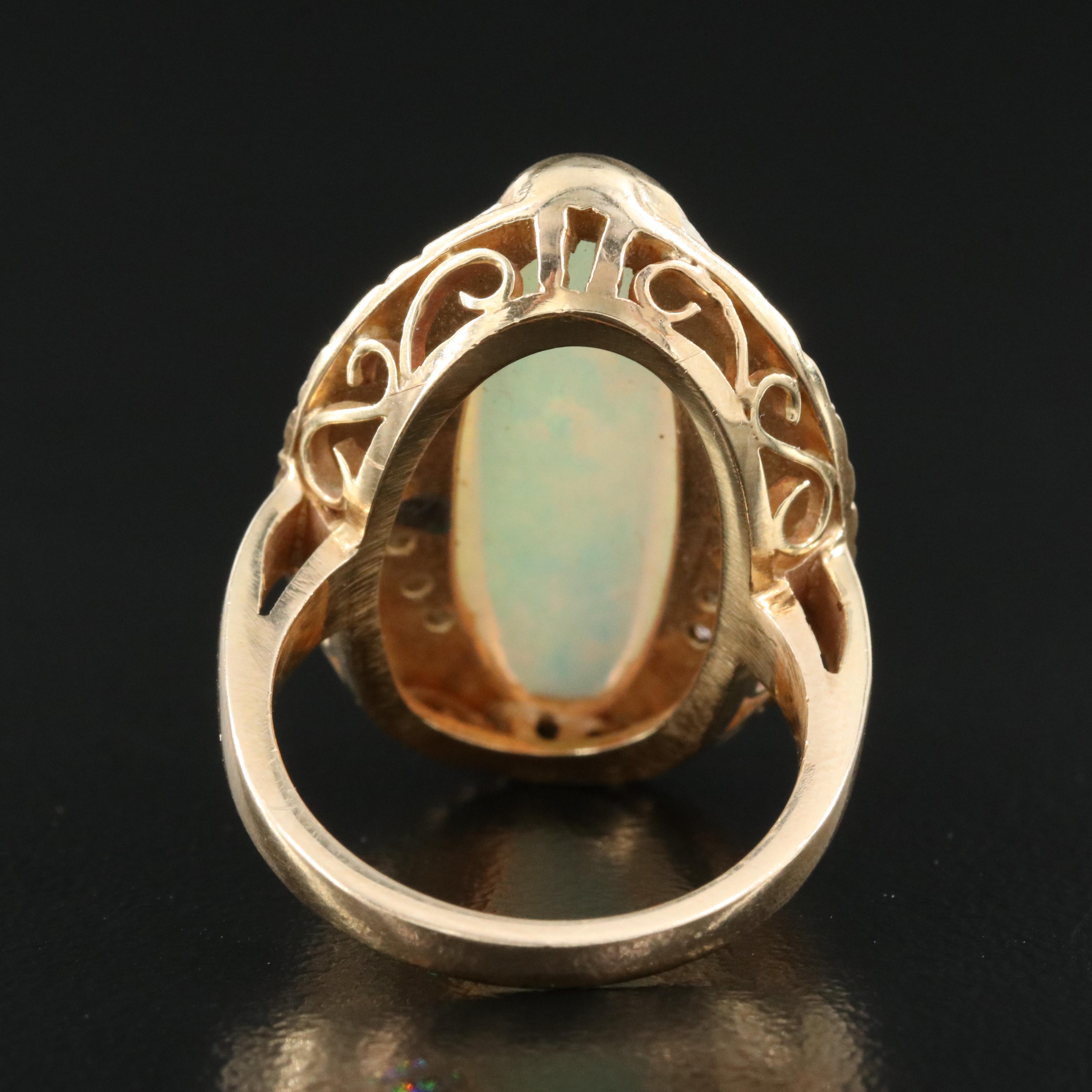 14K Opal and Diamond Oval Ring
