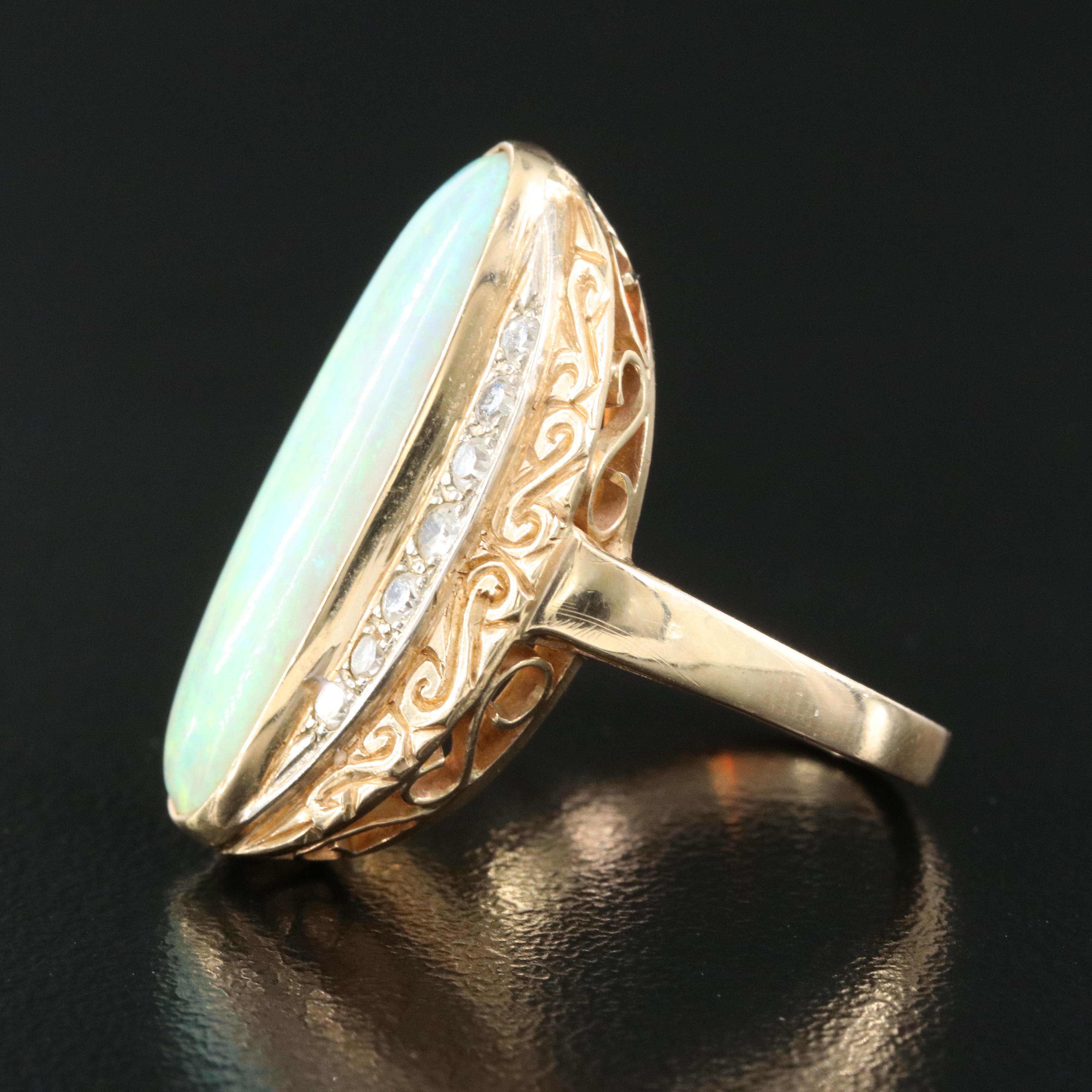 14K Opal and Diamond Oval Ring