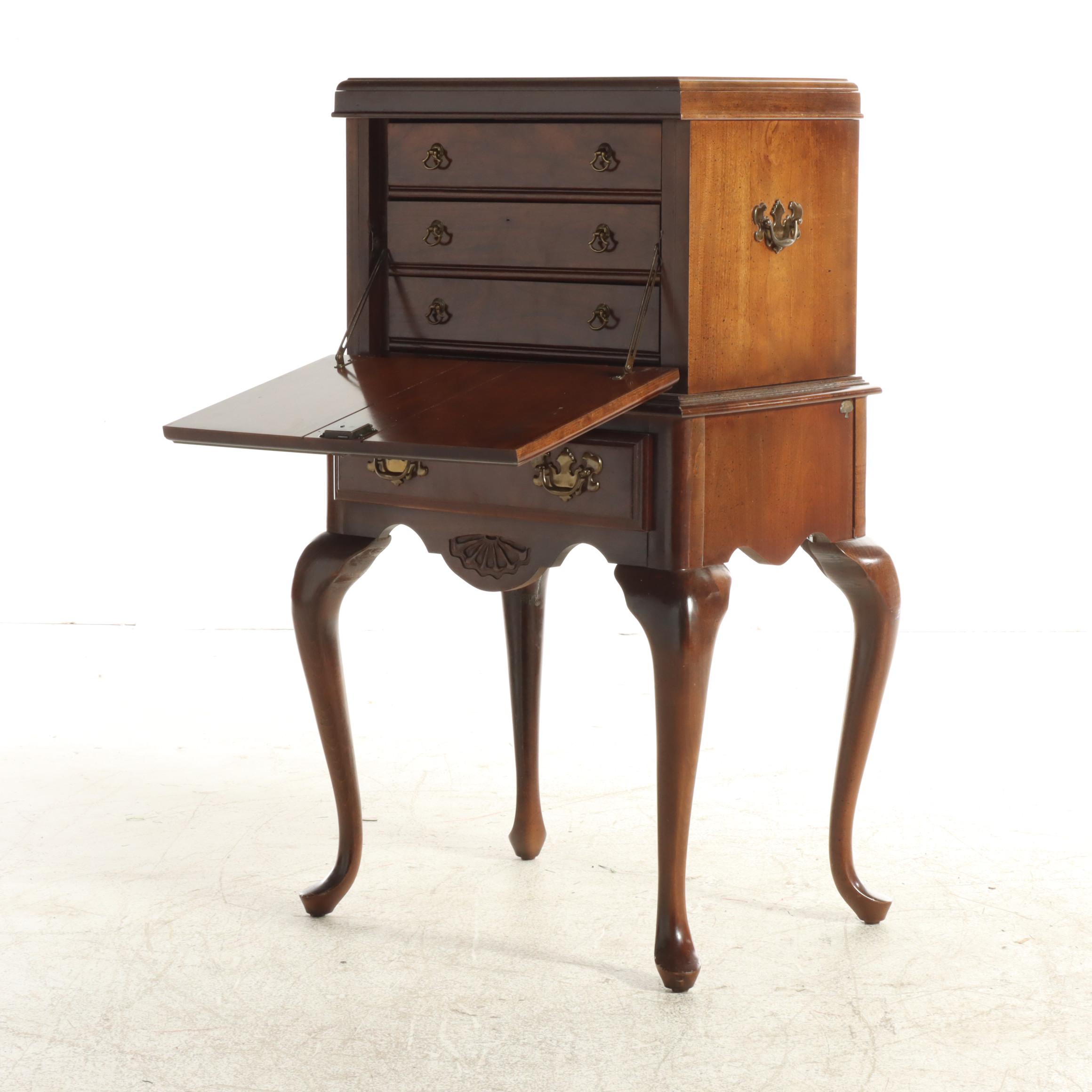 American Drew Queen Anne Style Cherry Silver Chest-on-Stand, Late 20th Century