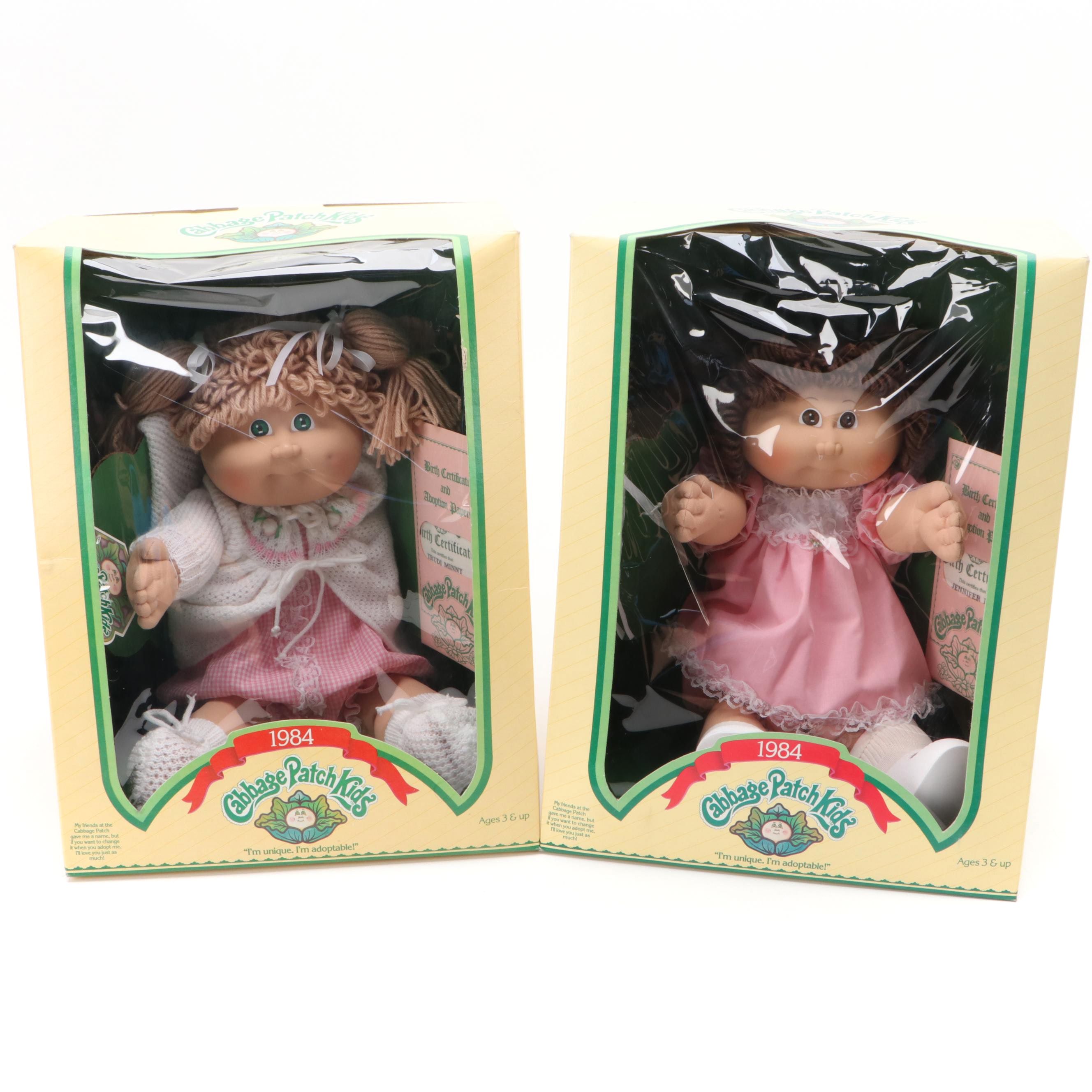 Coleco "Trudi Minny" and "Jennifer Mia" Cabbage Patch Dolls, 1984
