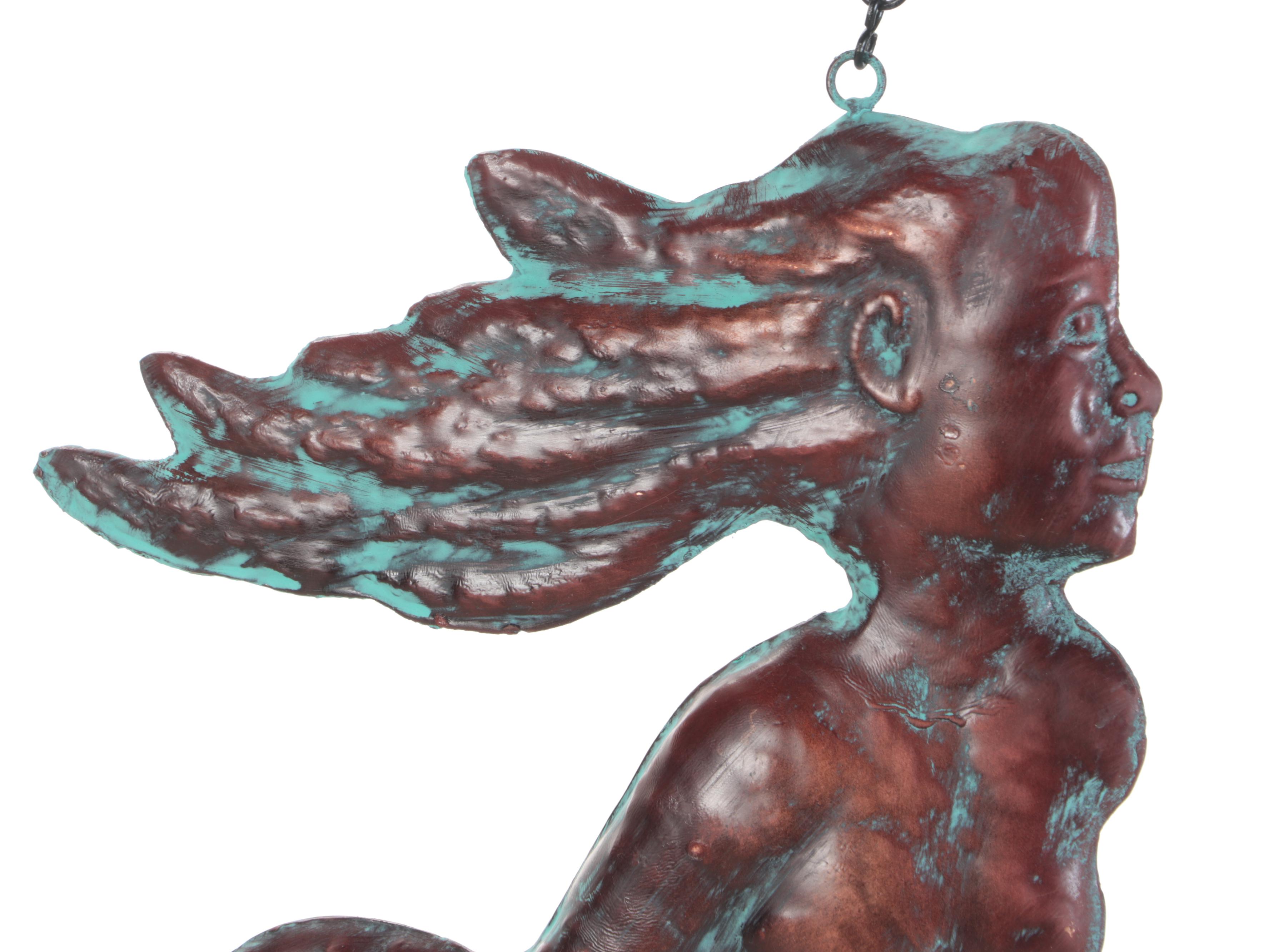 Patinated Copper Wall-Mount Hanging Mermaid Sign