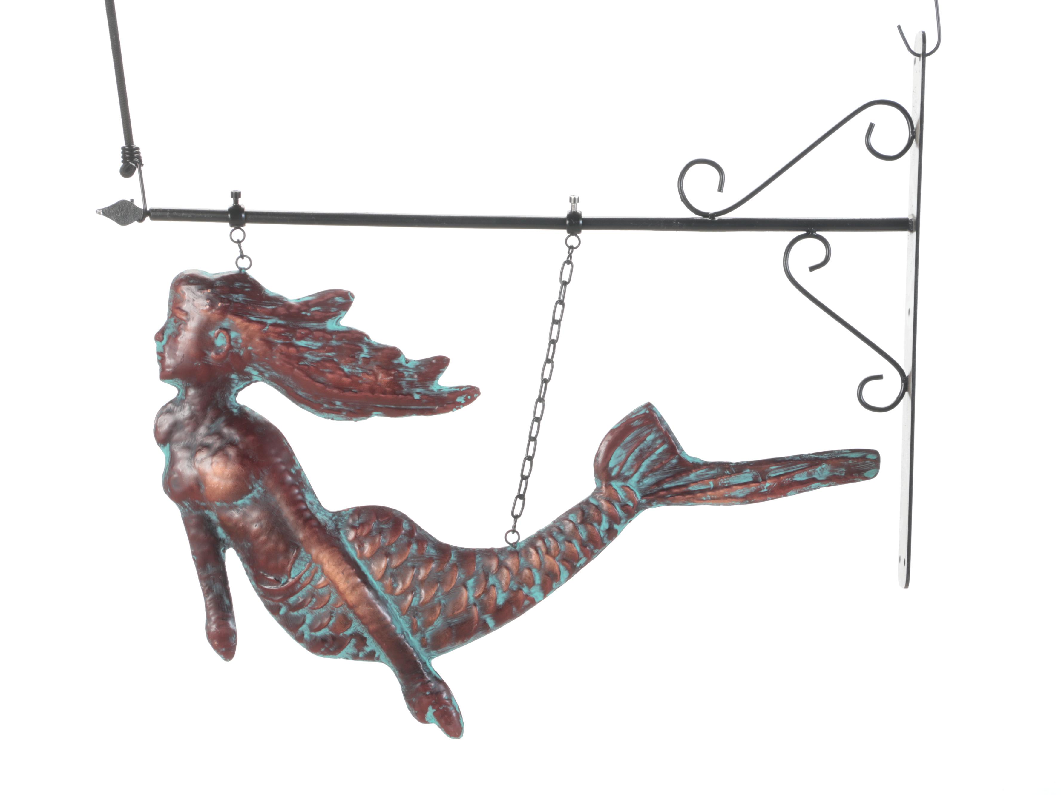Patinated Copper Wall-Mount Hanging Mermaid Sign