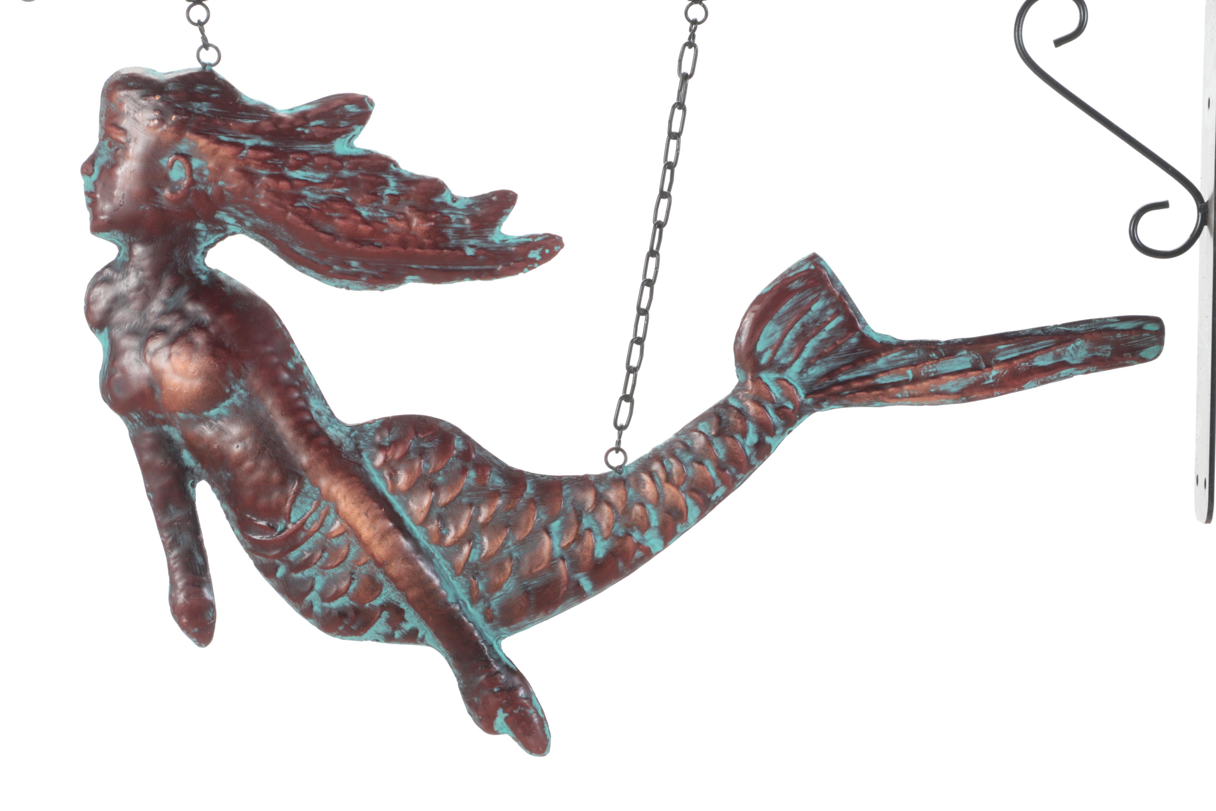 Patinated Copper Wall-Mount Hanging Mermaid Sign