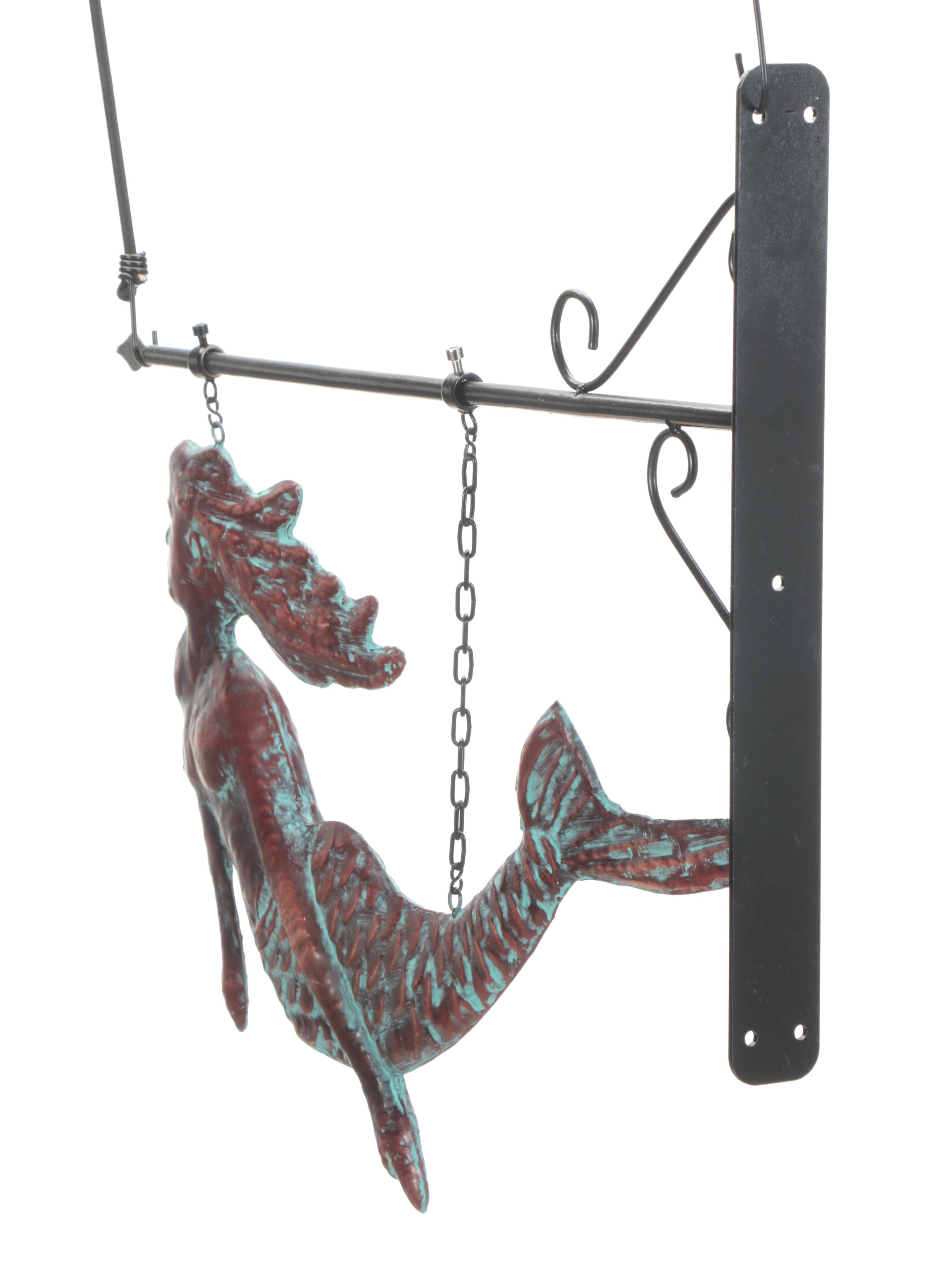 Patinated Copper Wall-Mount Hanging Mermaid Sign