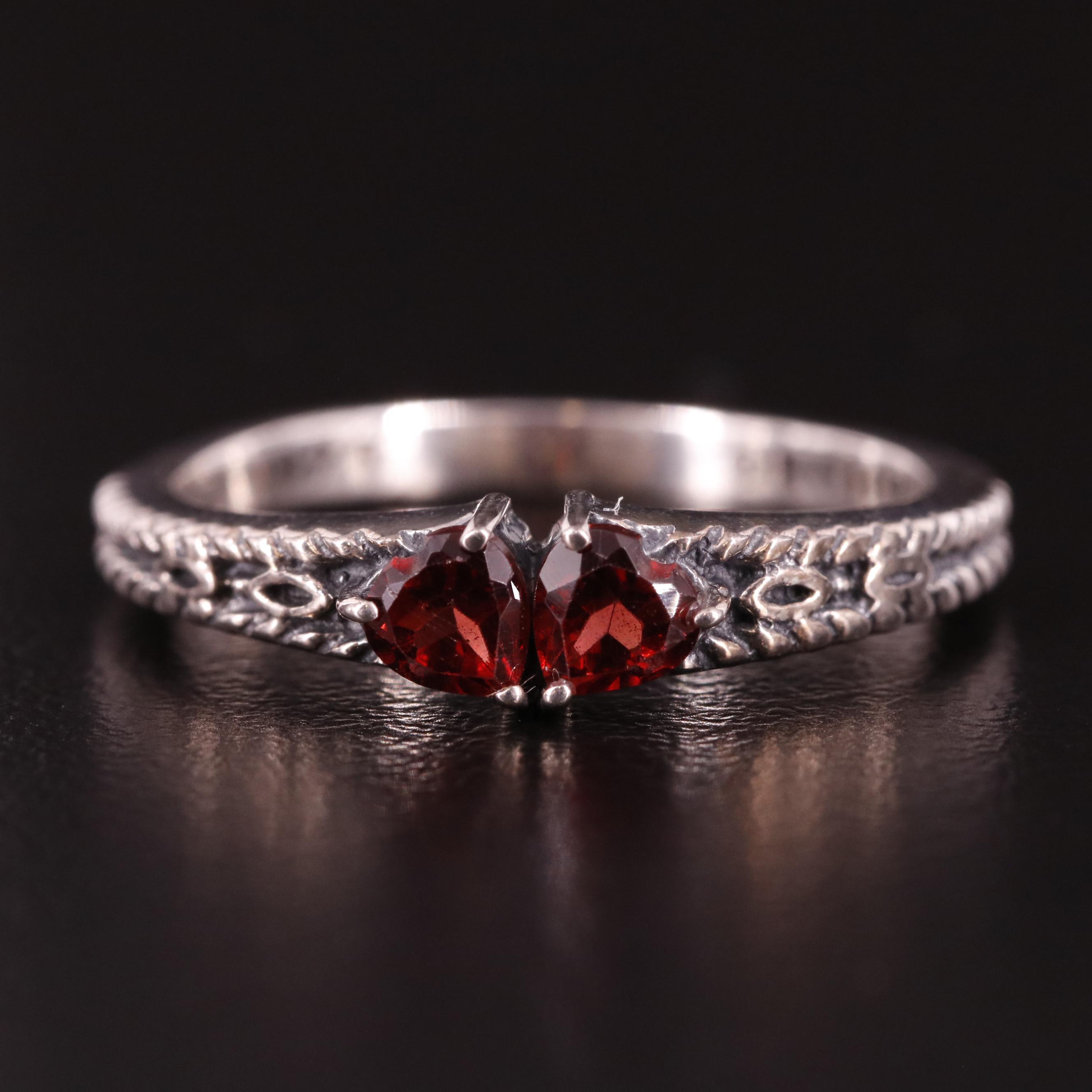 Sterling Garnet Textured Band Ring