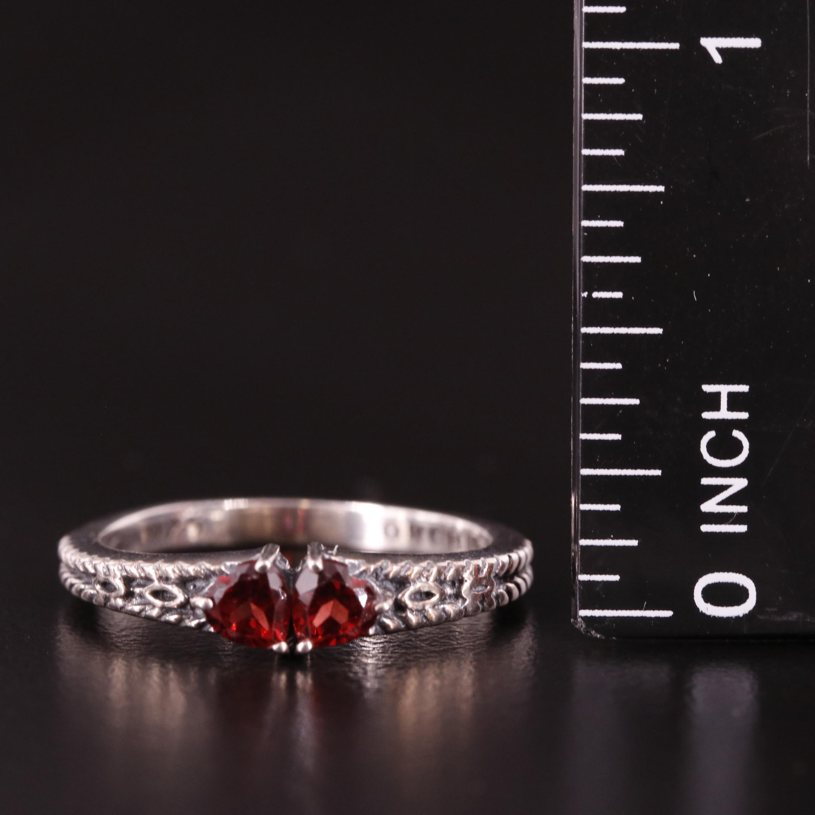 Sterling Garnet Textured Band Ring