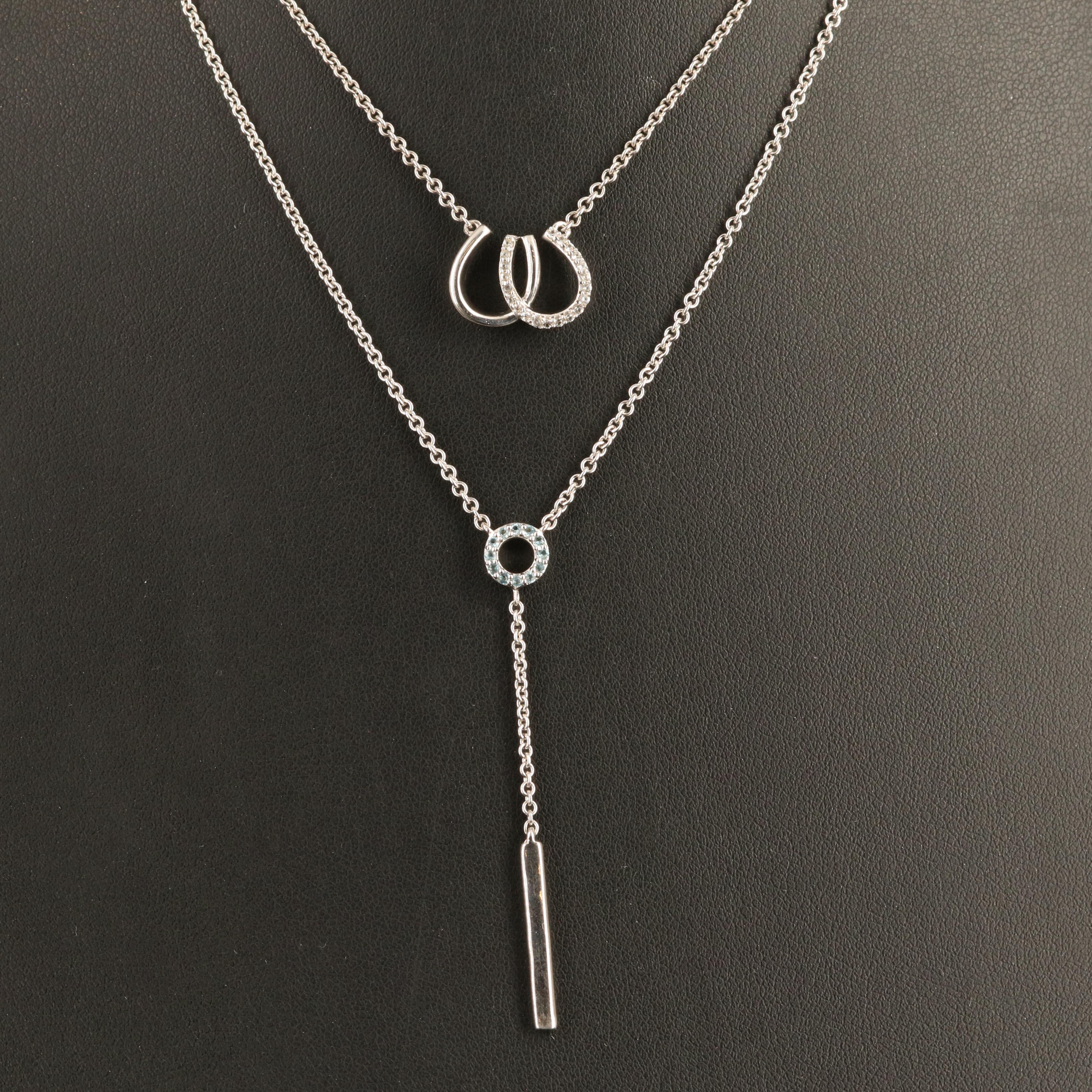 Sterling Sapphire Double Horseshoe and Bar Layered Necklace