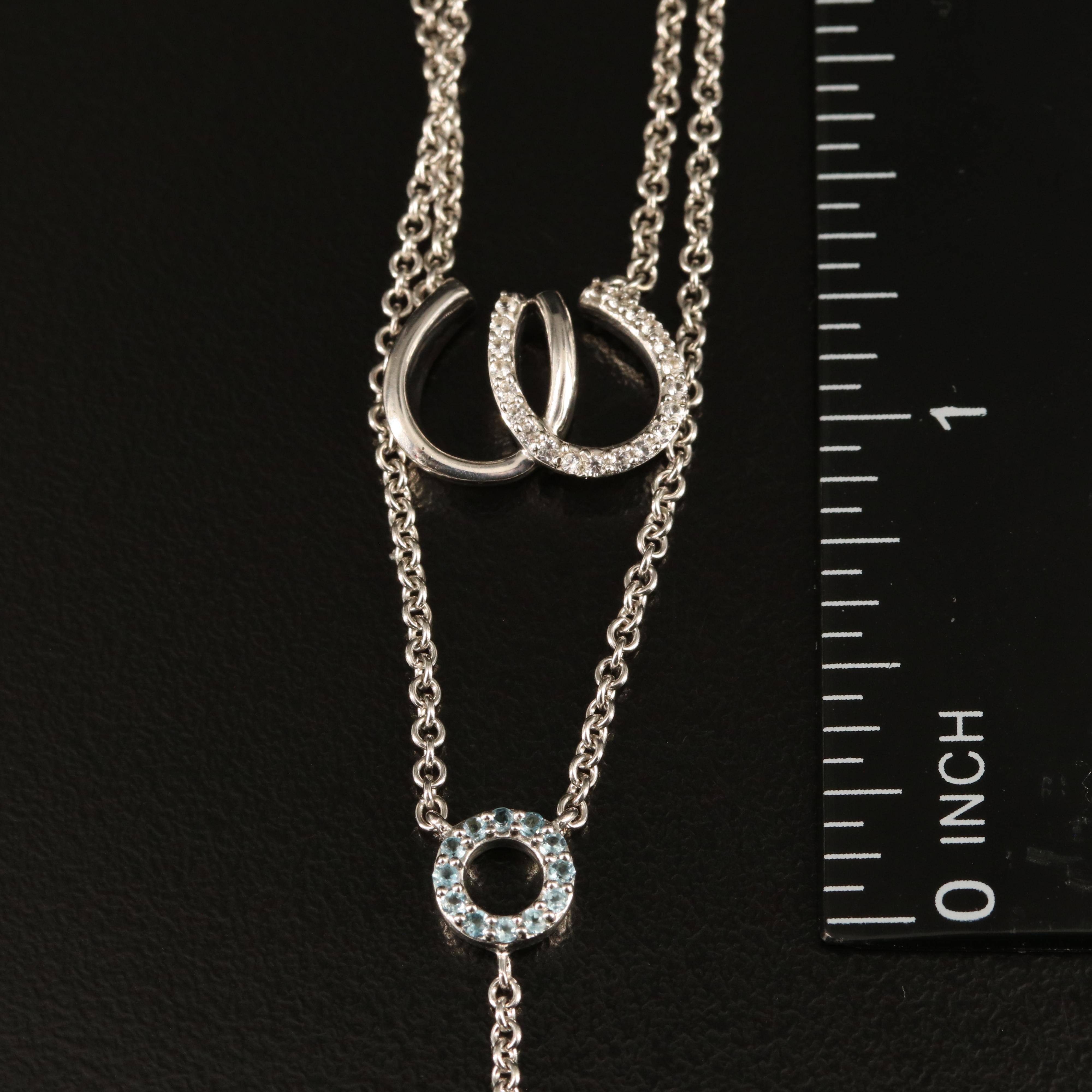 Sterling Sapphire Double Horseshoe and Bar Layered Necklace