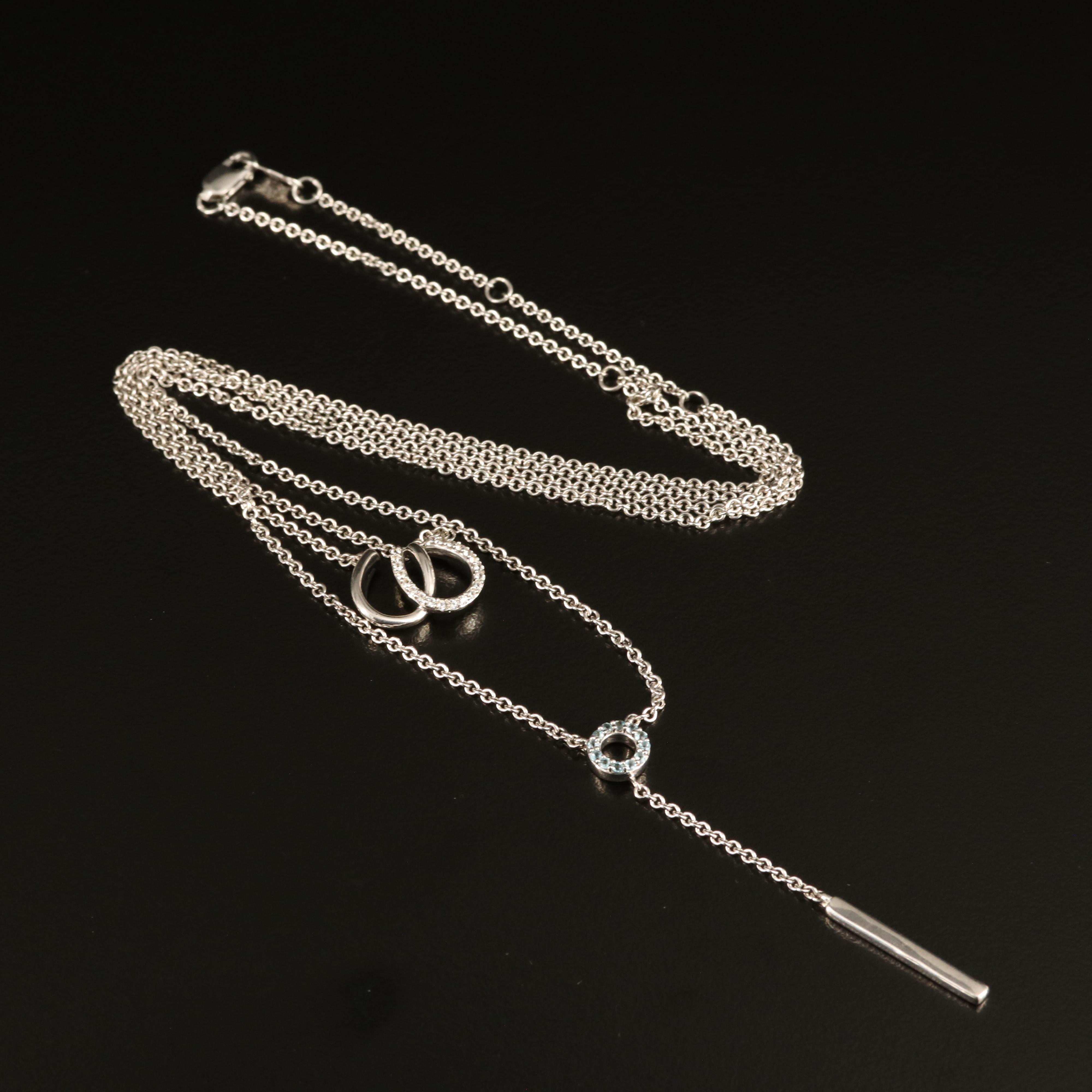 Sterling Sapphire Double Horseshoe and Bar Layered Necklace