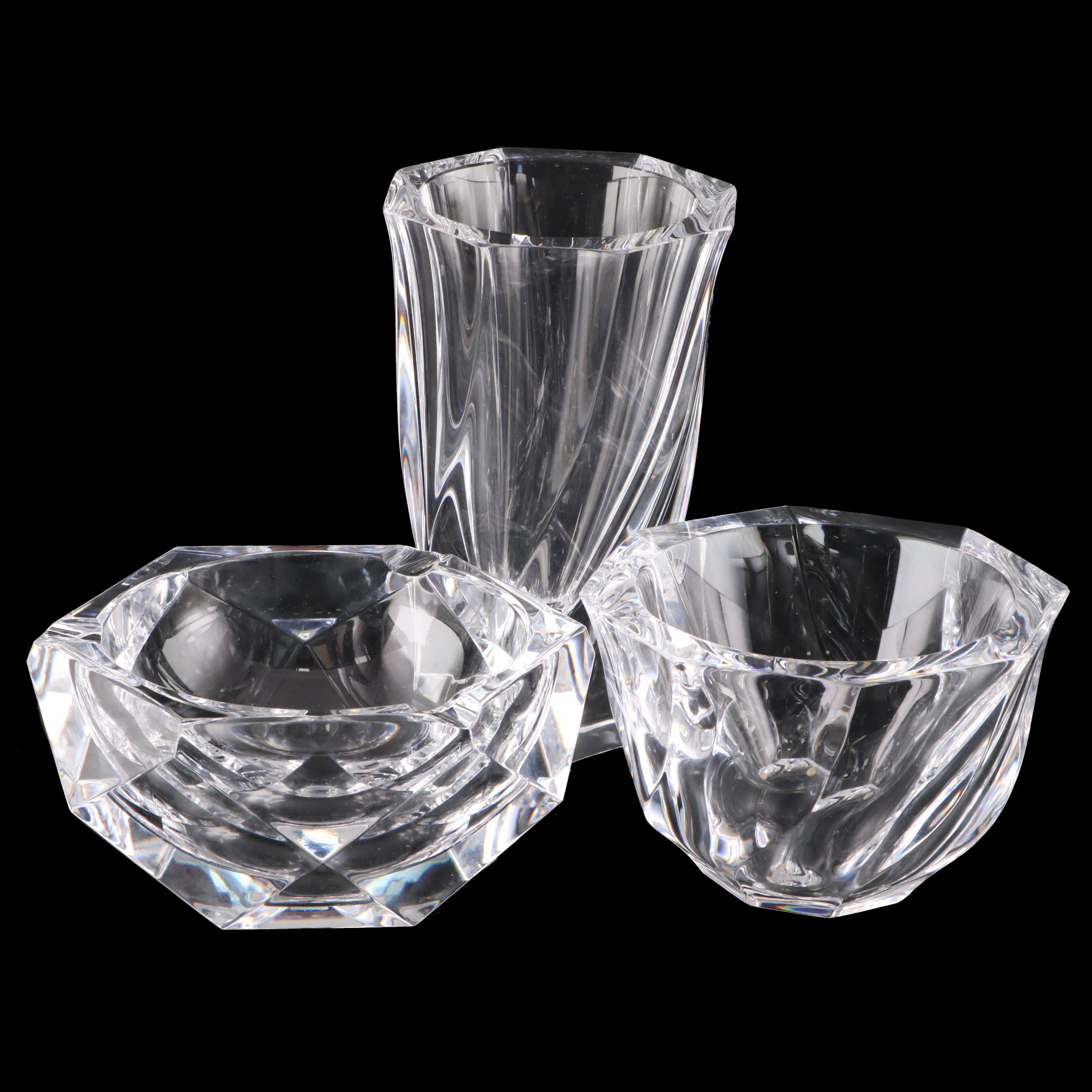 Orrefors "Residence" Glass Vase and Bowl with Val St. Lambert Crystal Bowl