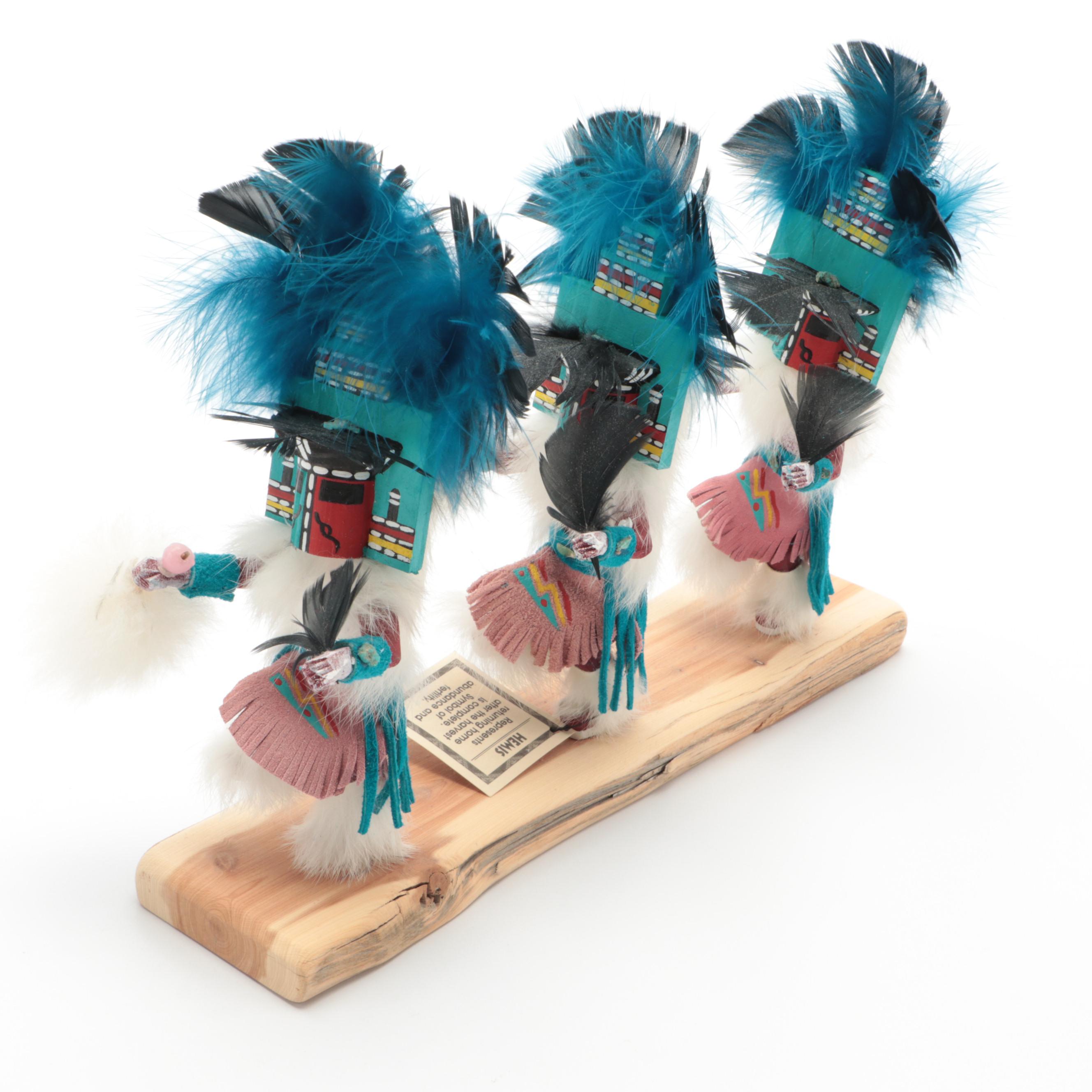 Artist Signed Hopi "Hemis Harvest Dancers" Other Kachinas and Diorama