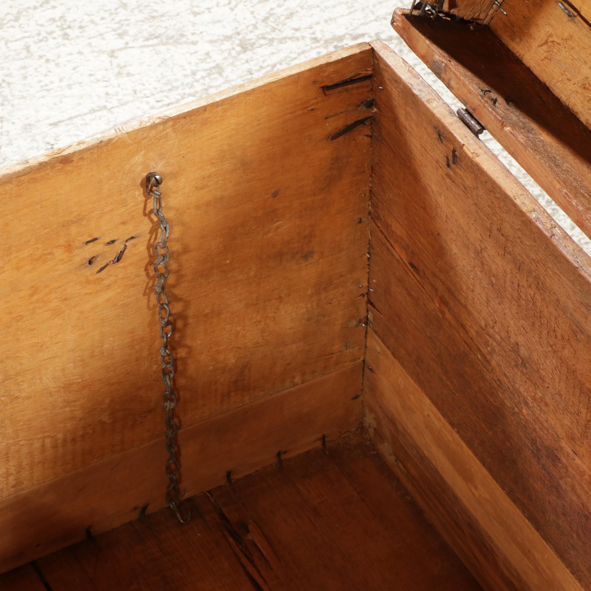 Metal-Banded Pine Travel Trunk, Early to Mid 20th Century