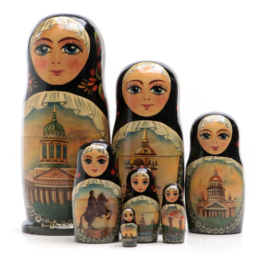 Russian Hand-Painted Wooden Matryoshka Doll, 1991