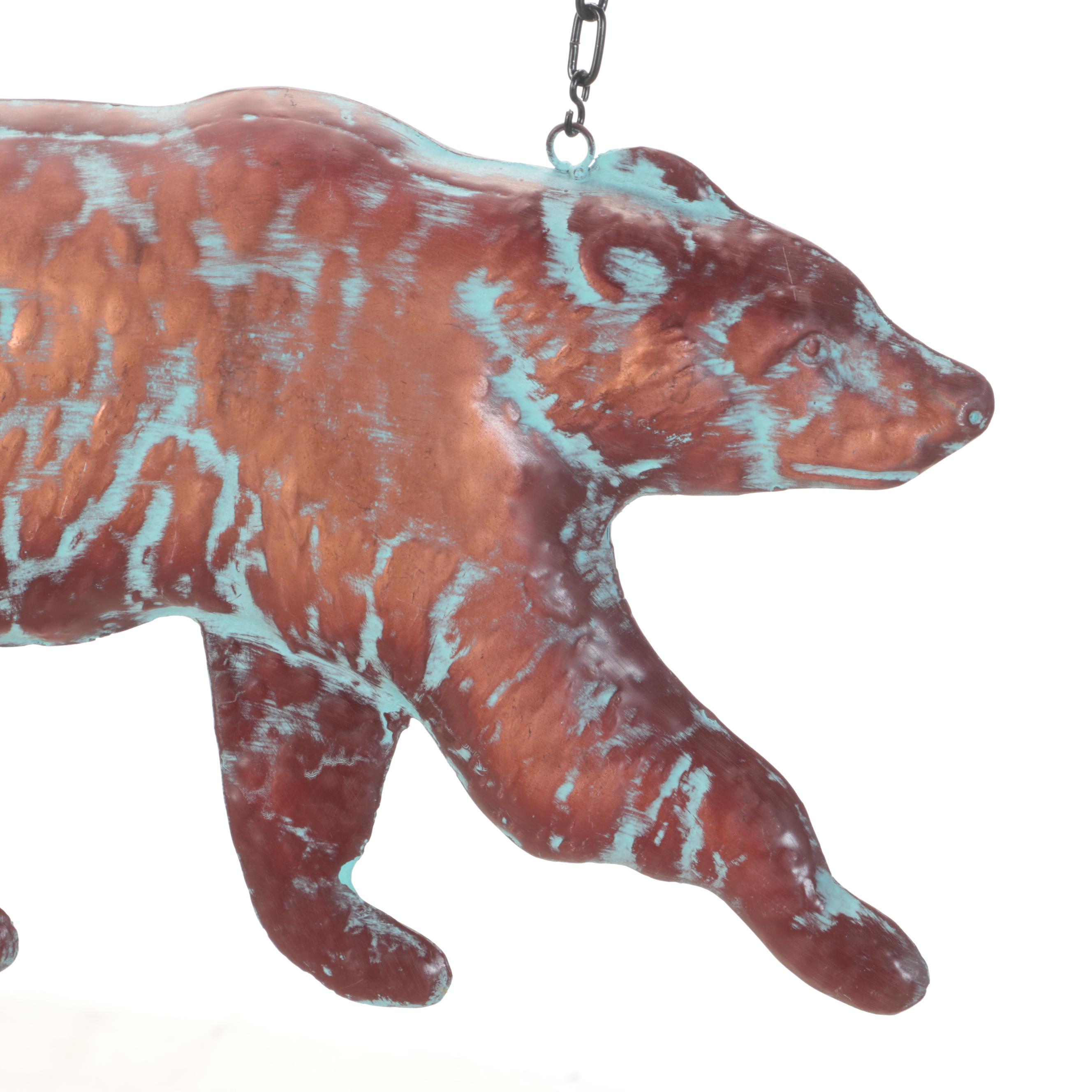 Patinated Copper Wall-Mount Hanging Bear Sign