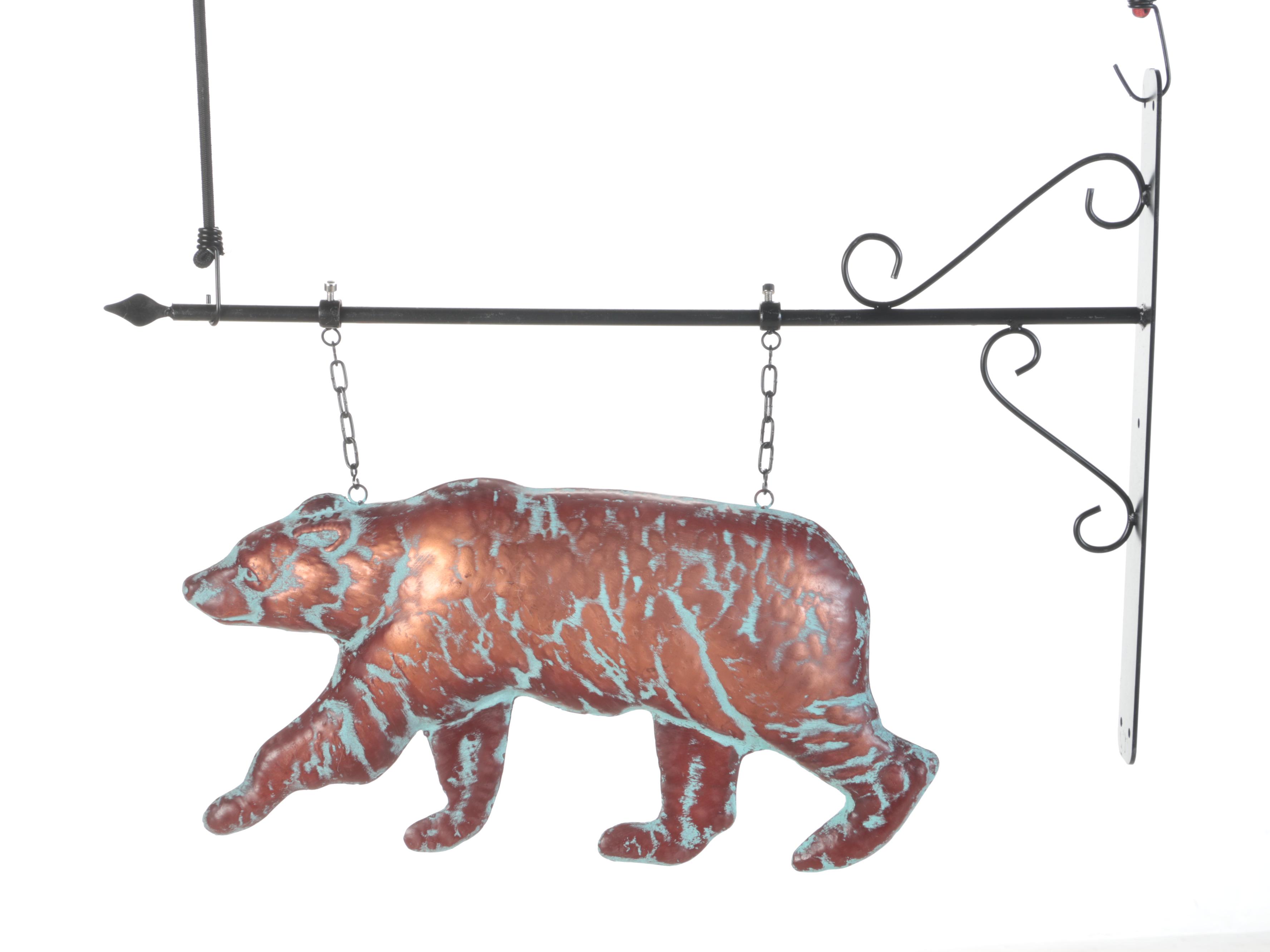 Patinated Copper Wall-Mount Hanging Bear Sign