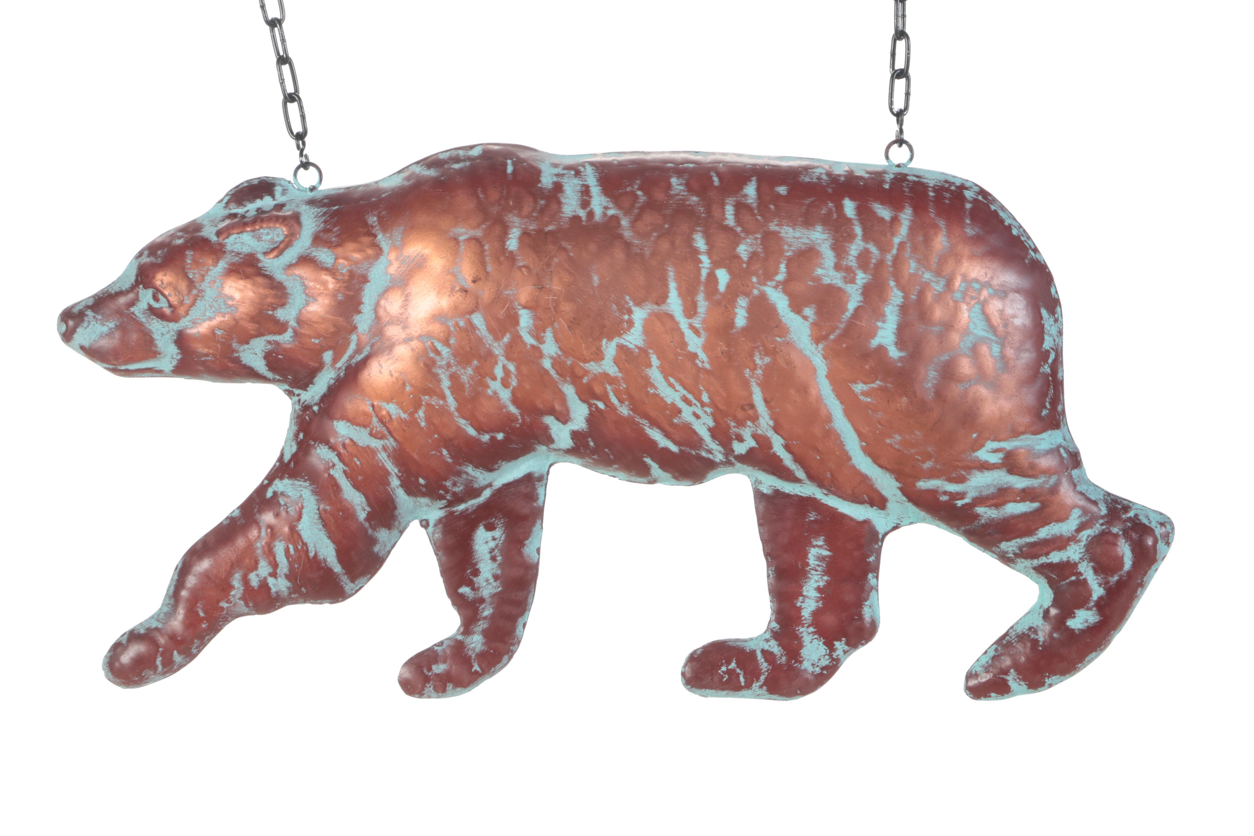 Patinated Copper Wall-Mount Hanging Bear Sign