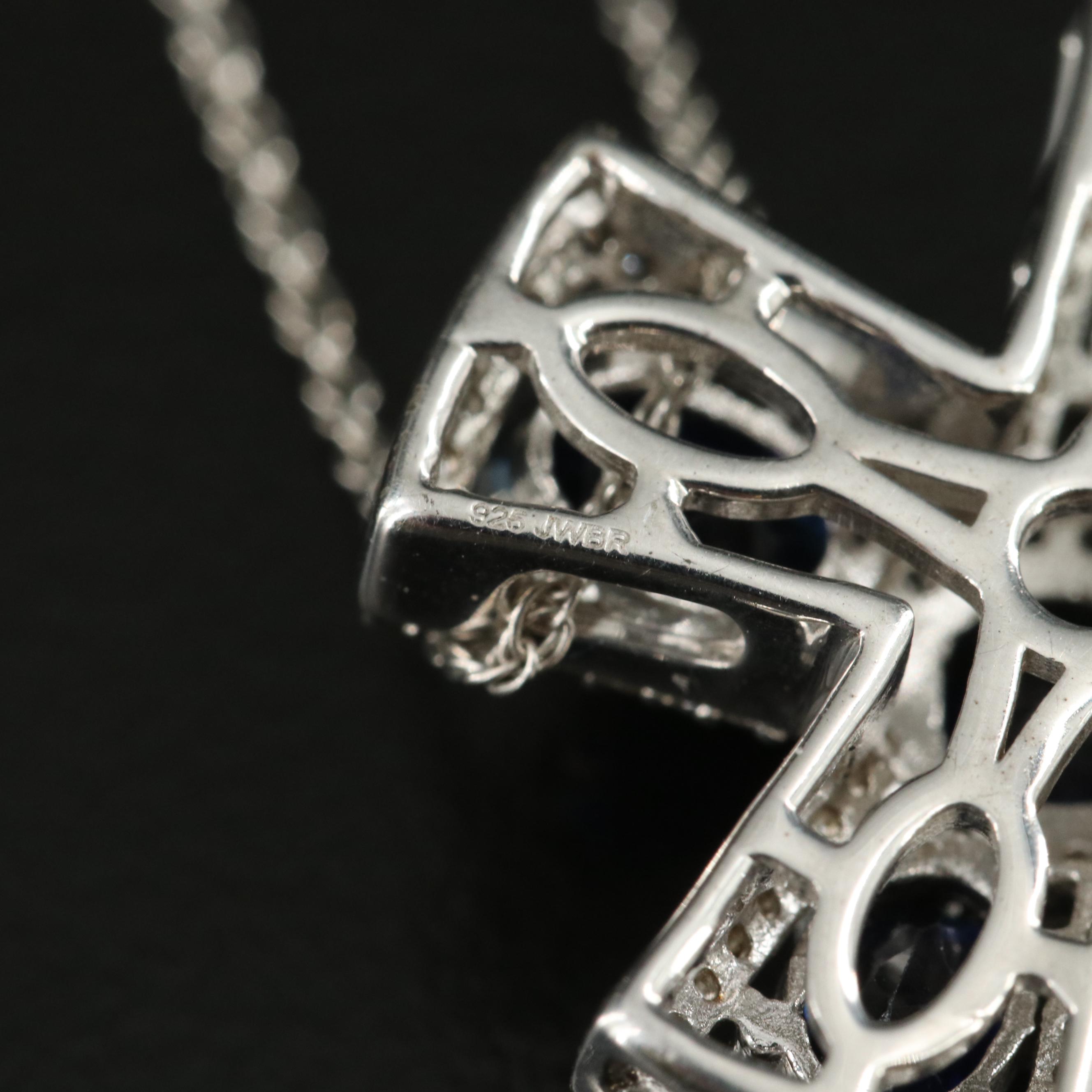 Sterling Sapphire Cross Pendant Necklace