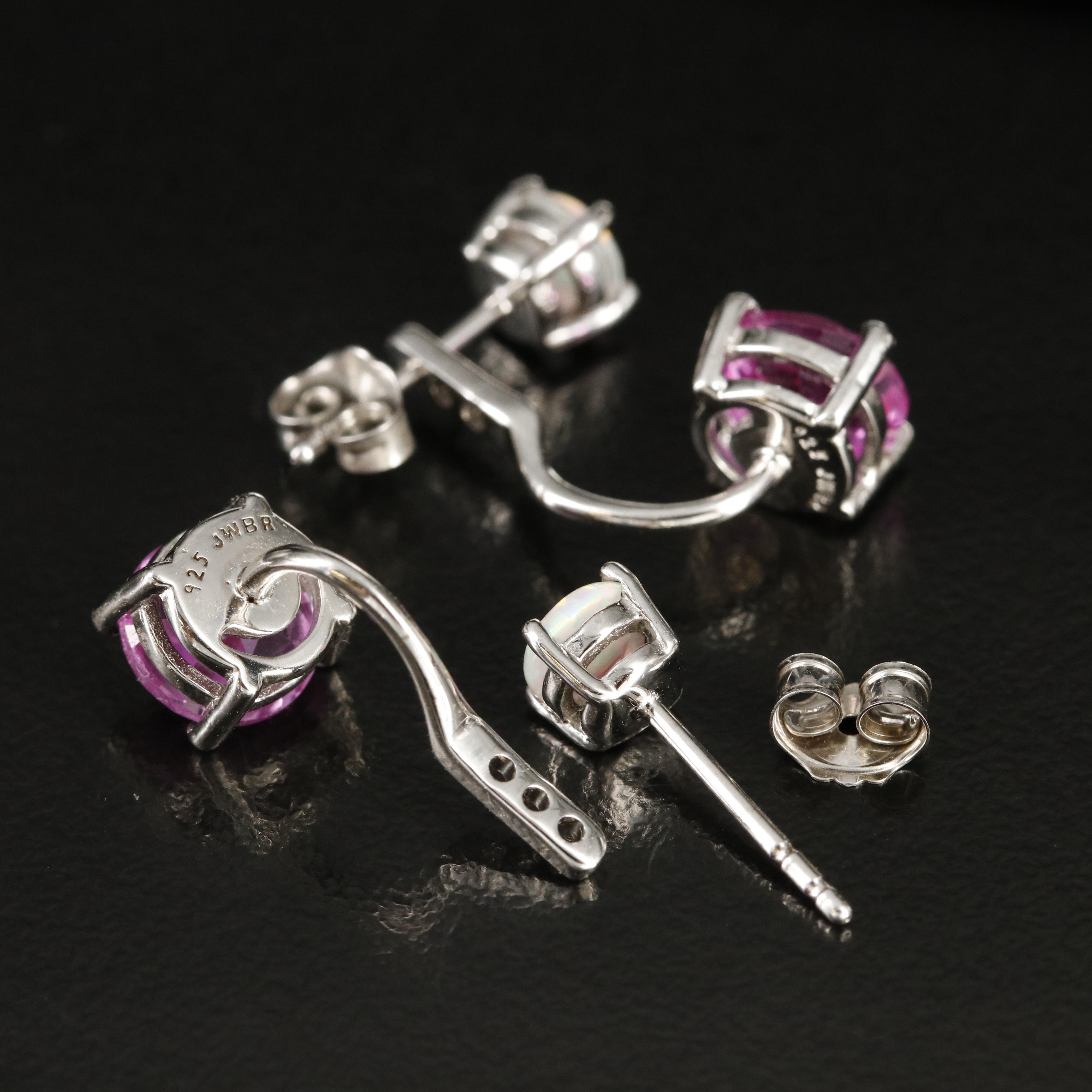 Opal Stud Earrings with Sterling Pink Sapphire Enhancers