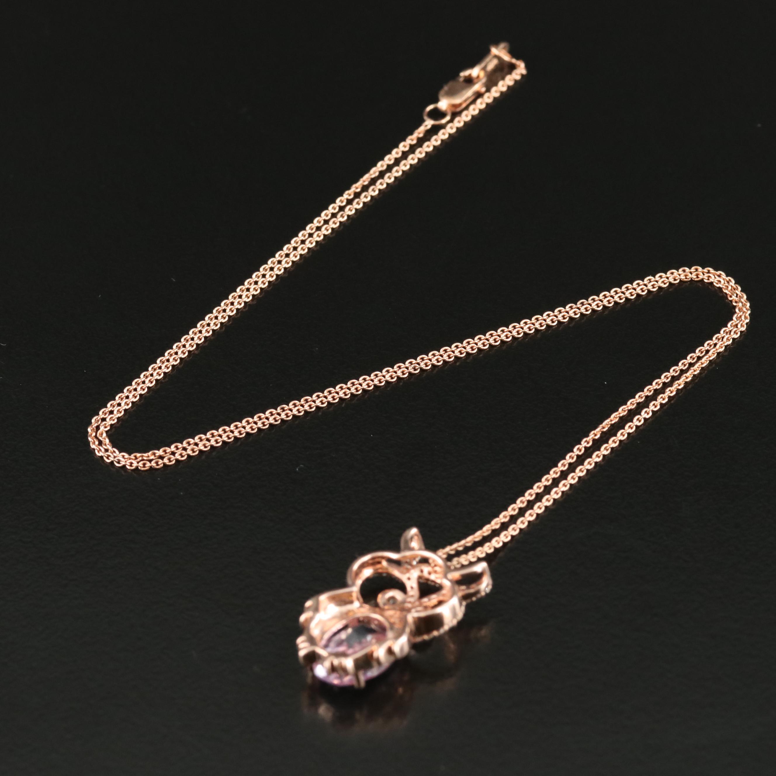 Sterling Amethyst and Sapphire Owl Pendant Necklace