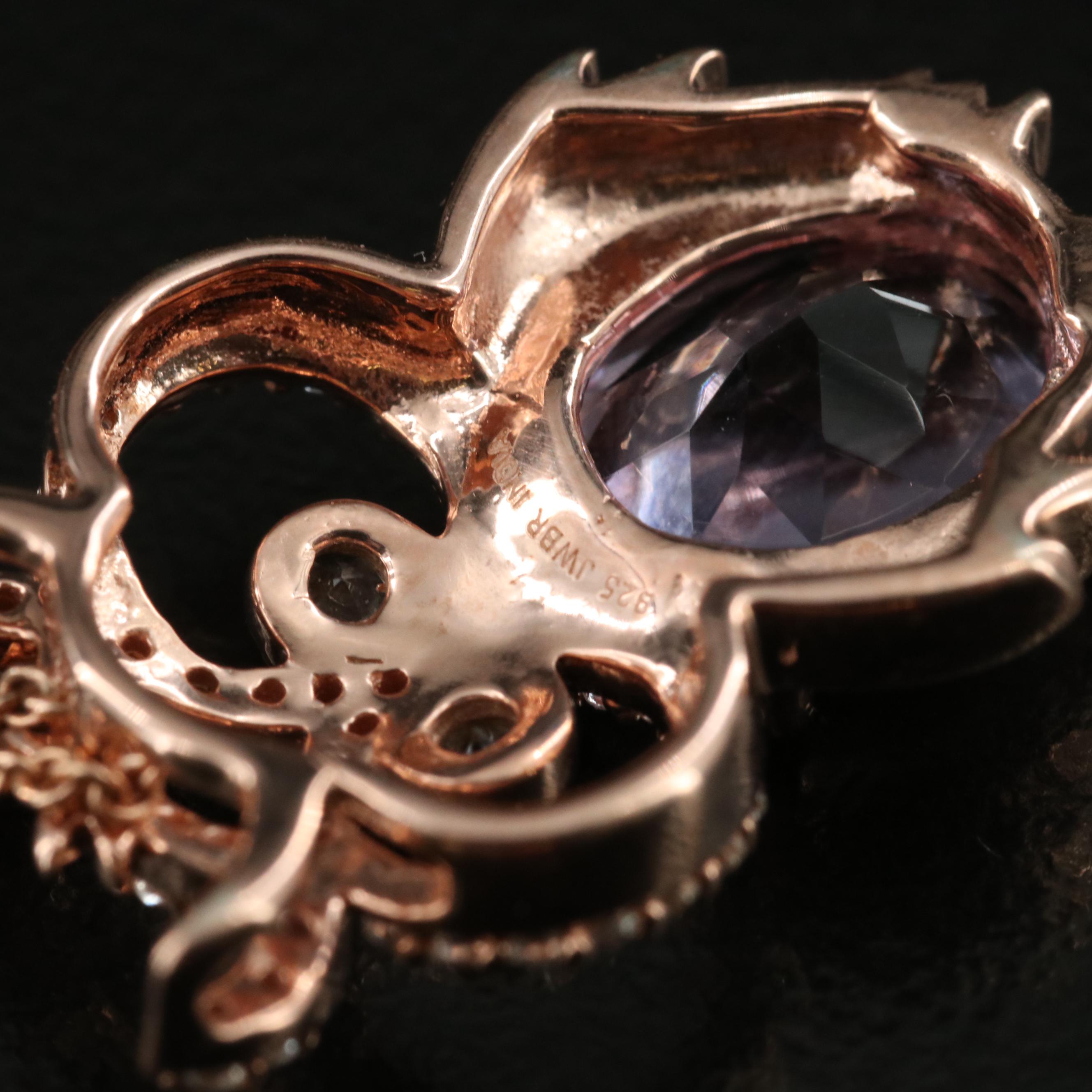 Sterling Amethyst and Sapphire Owl Pendant Necklace