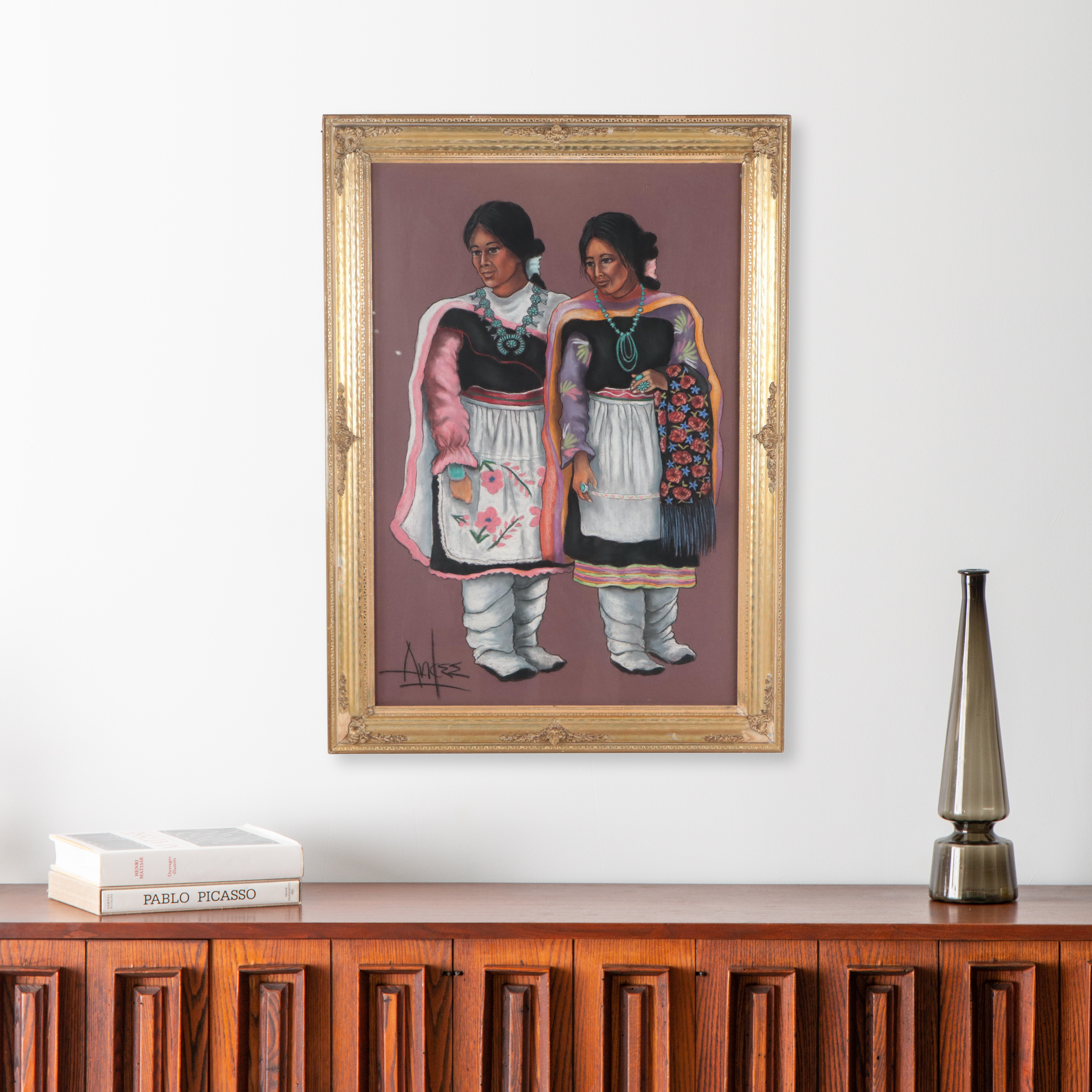 Sarah Andrea Parrott Pastel Drawing of Native American Women