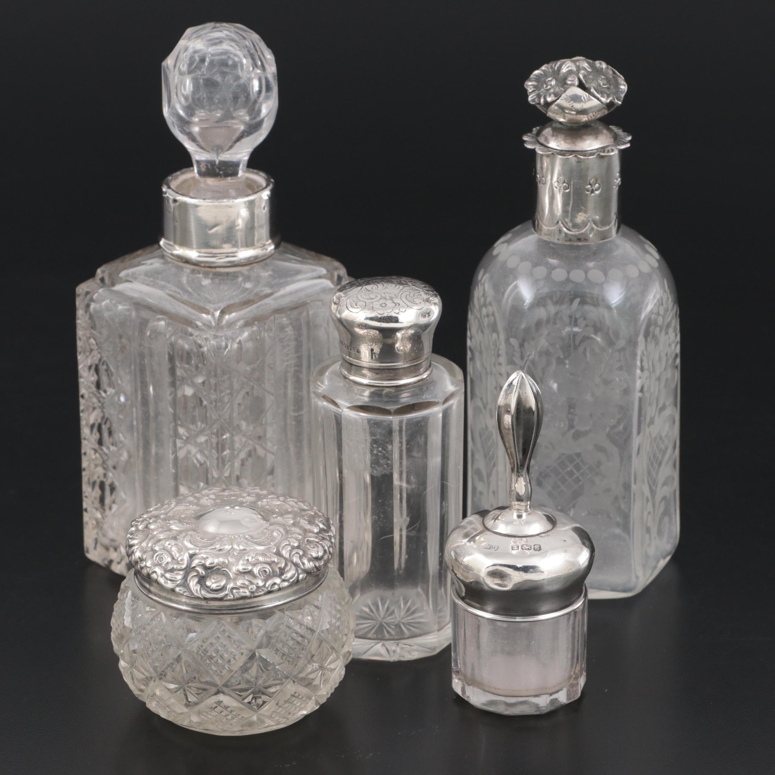 Sterling Silver and Glass Vanity Jar Collection, Late 19th / Early 20th Century