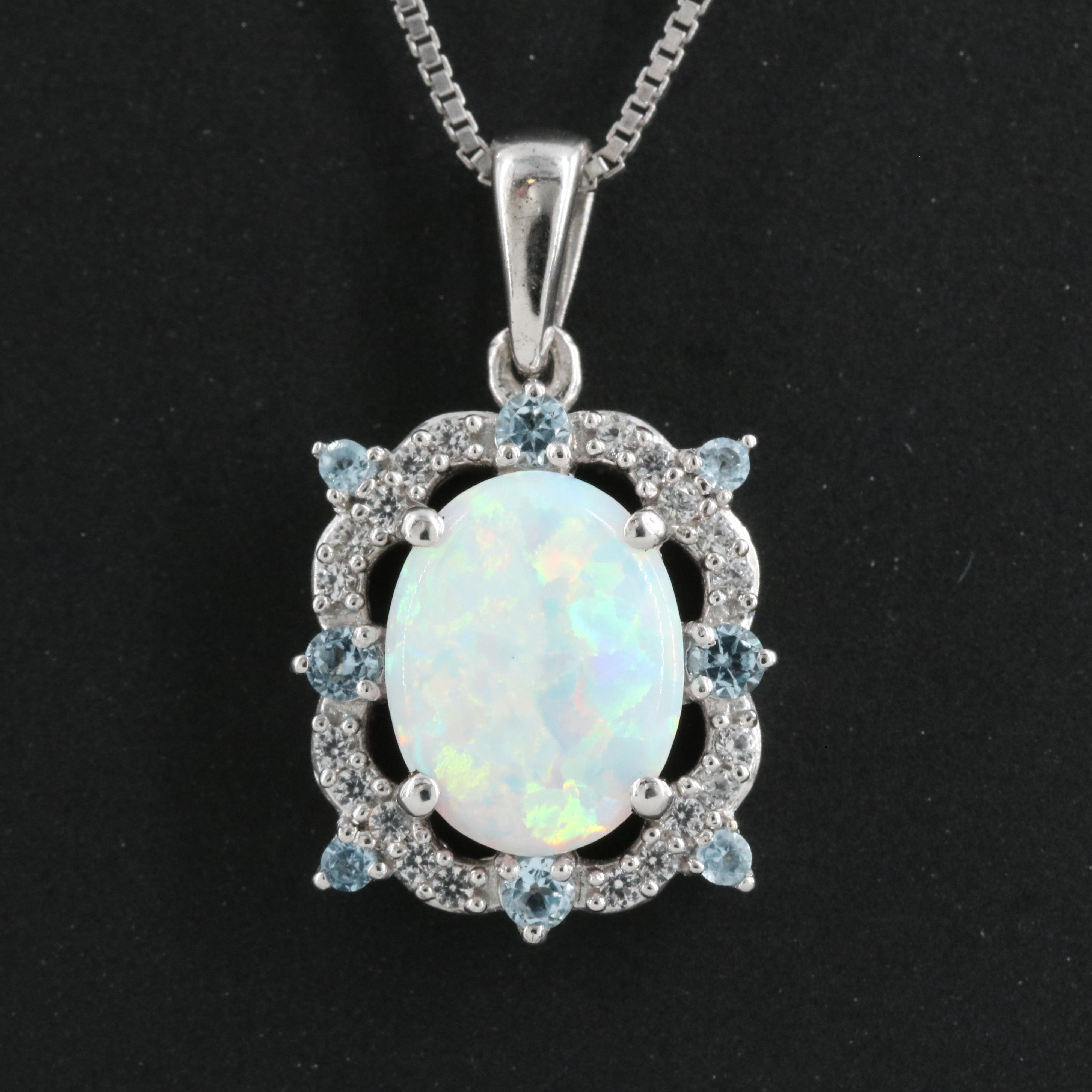 Sterling Opal, Topaz and Sapphire Pendant on Hallmark Sterling Box Chain