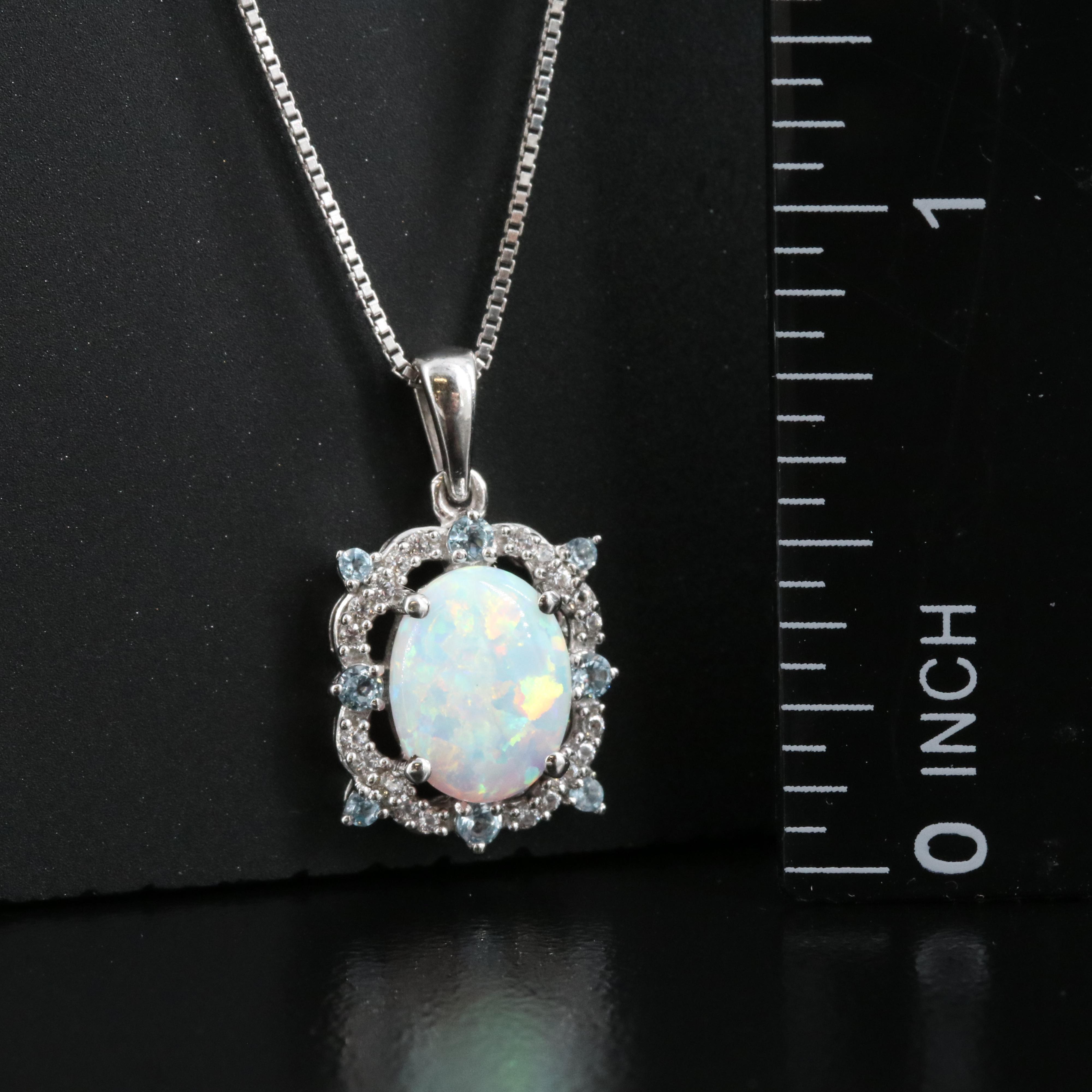 Sterling Opal, Topaz and Sapphire Pendant on Hallmark Sterling Box Chain