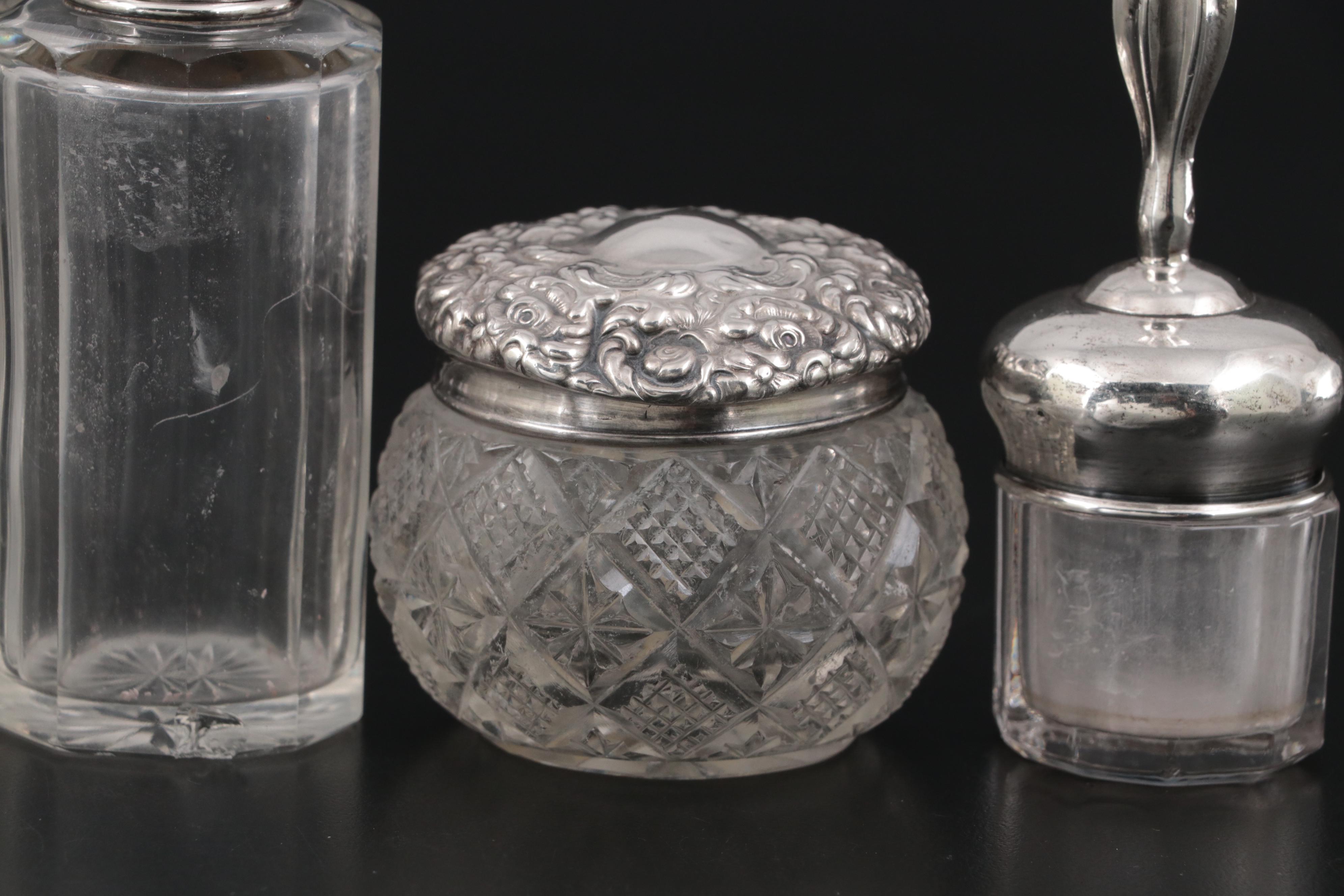Sterling Silver and Glass Vanity Jar Collection, Late 19th / Early 20th Century