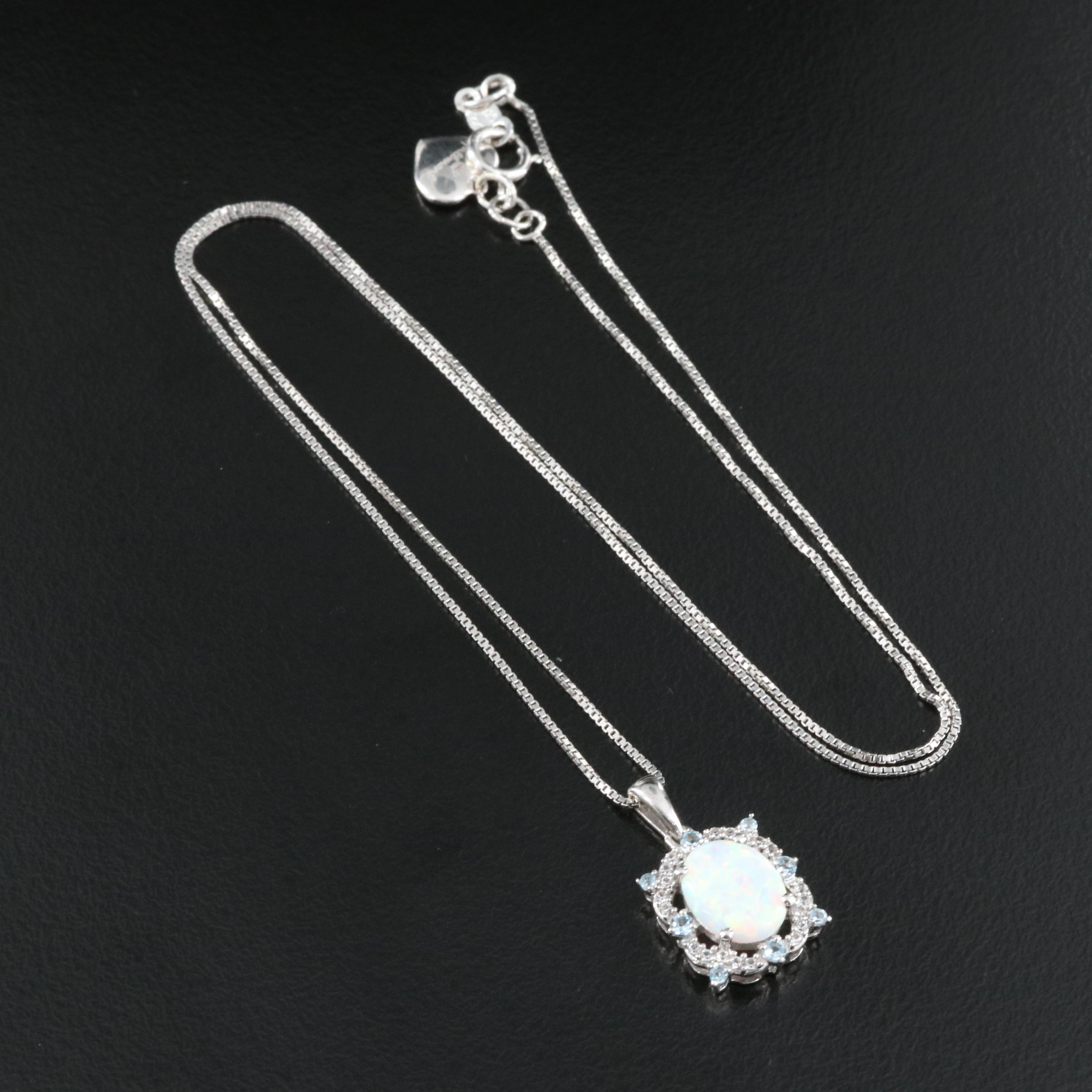 Sterling Opal, Topaz and Sapphire Pendant on Hallmark Sterling Box Chain