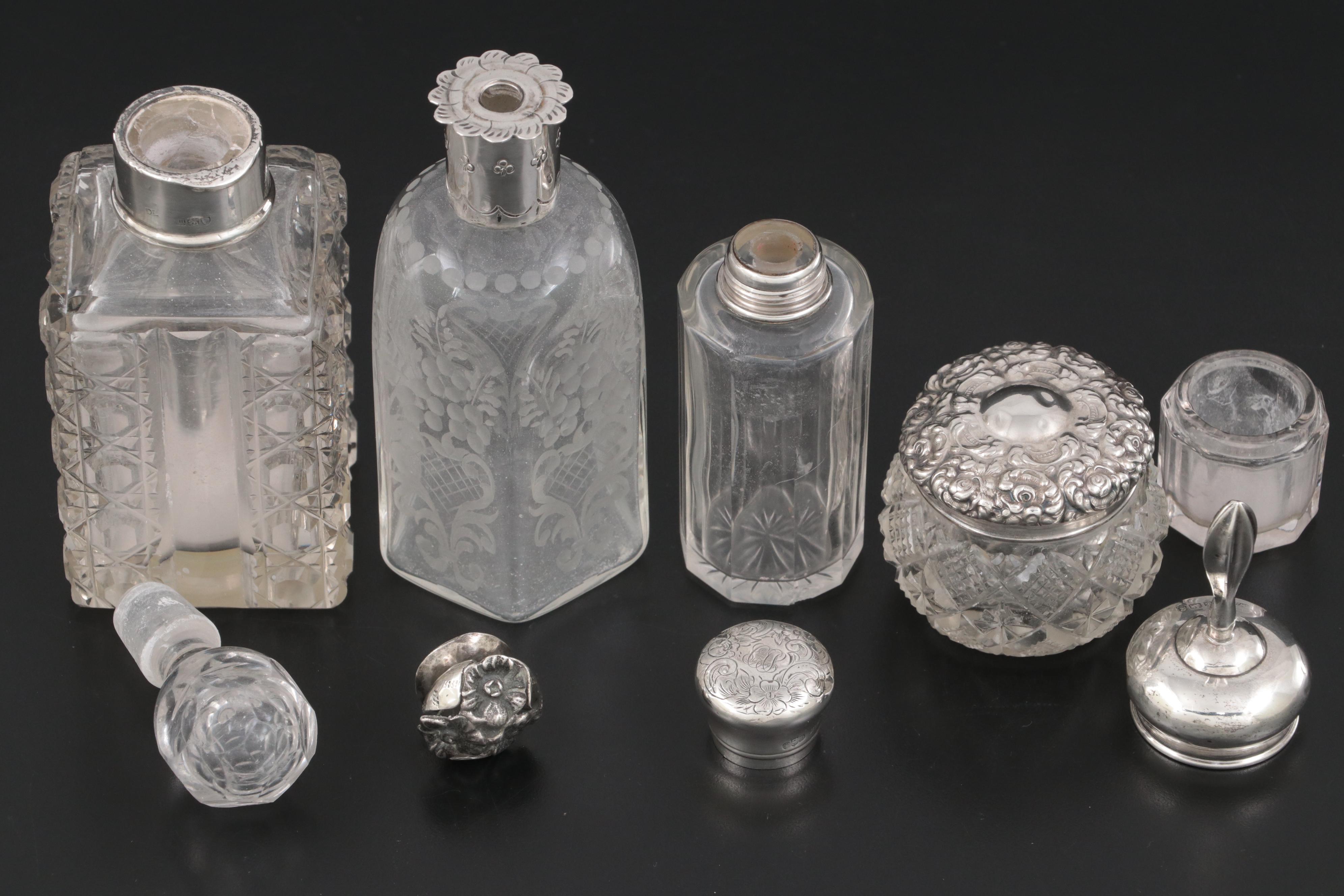 Sterling Silver and Glass Vanity Jar Collection, Late 19th / Early 20th Century