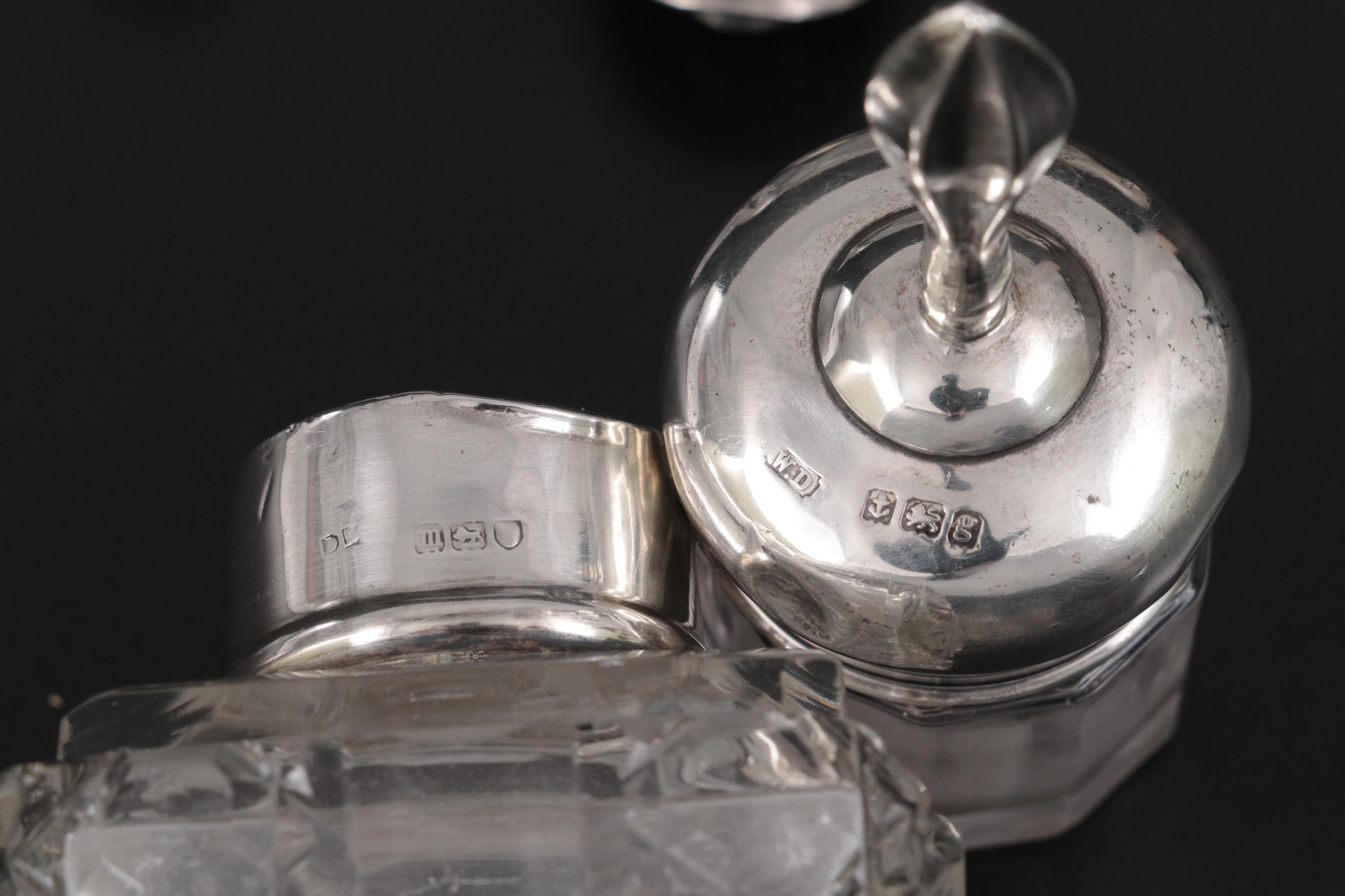 Sterling Silver and Glass Vanity Jar Collection, Late 19th / Early 20th Century