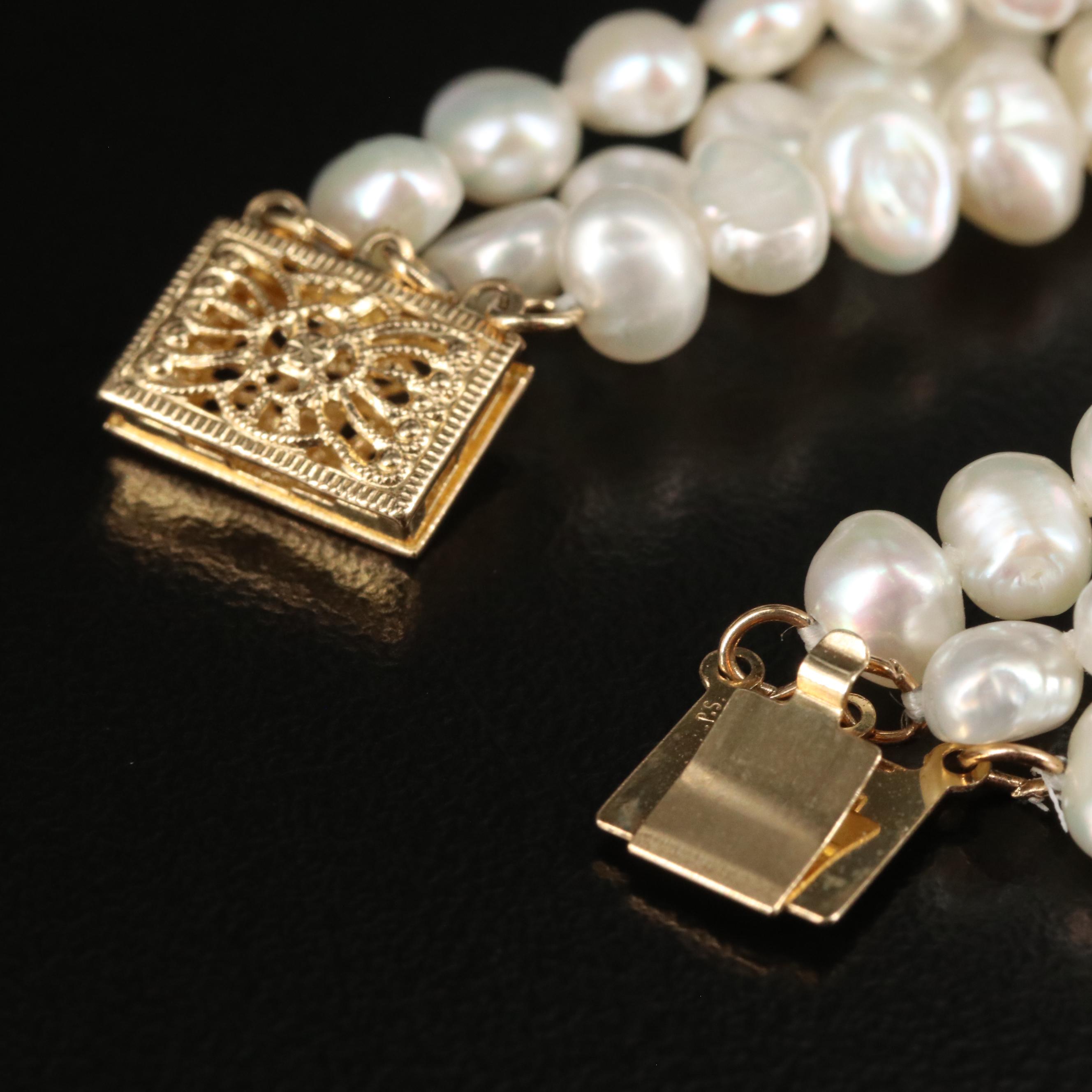 14K Triple Strand Pearl Bracelet