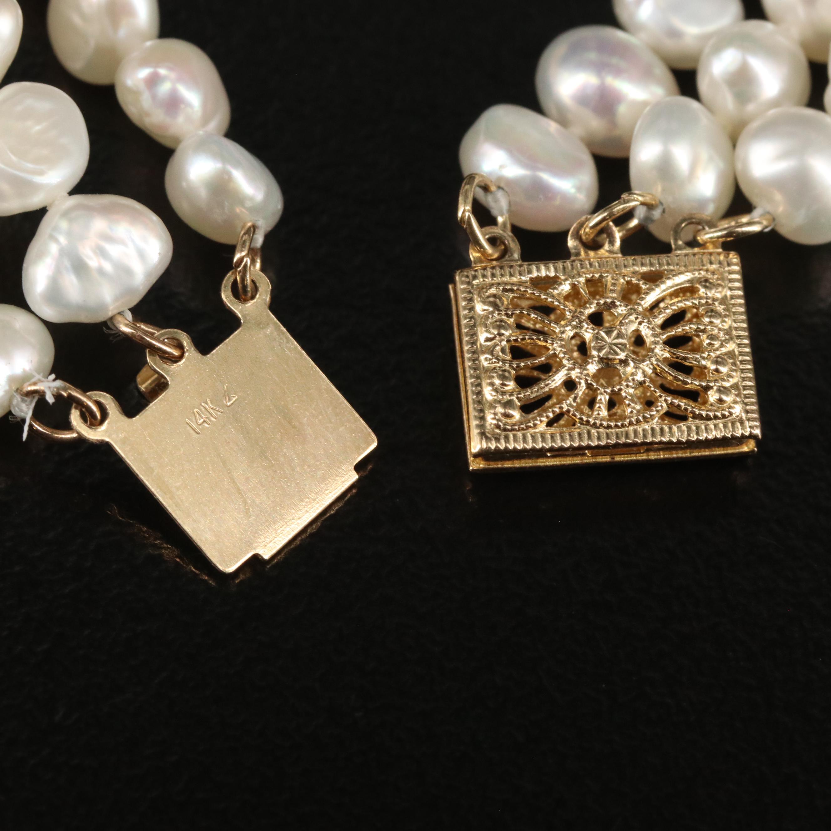 14K Triple Strand Pearl Bracelet