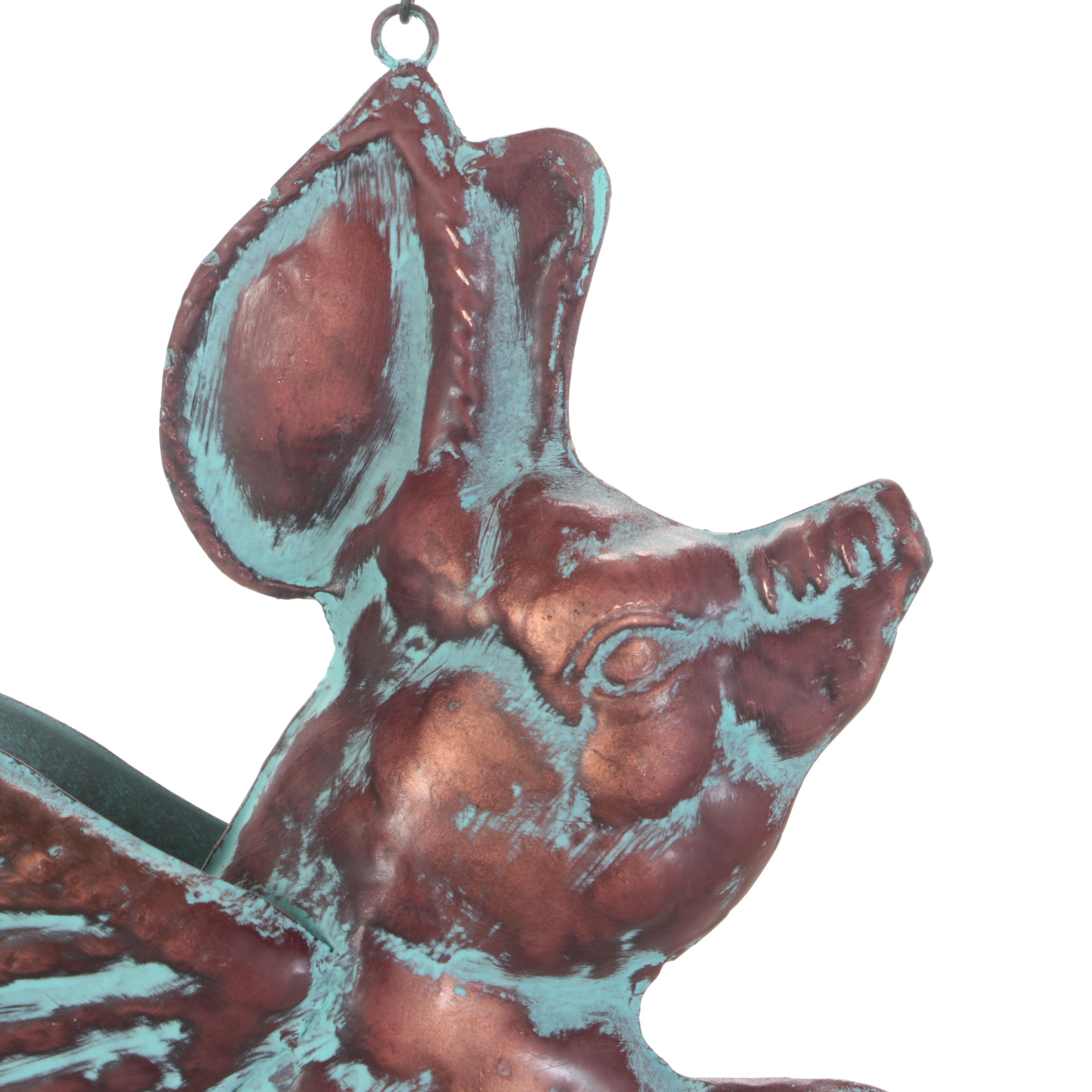 Patinated Copper Wall-Mount Hanging Flying Pig Sign
