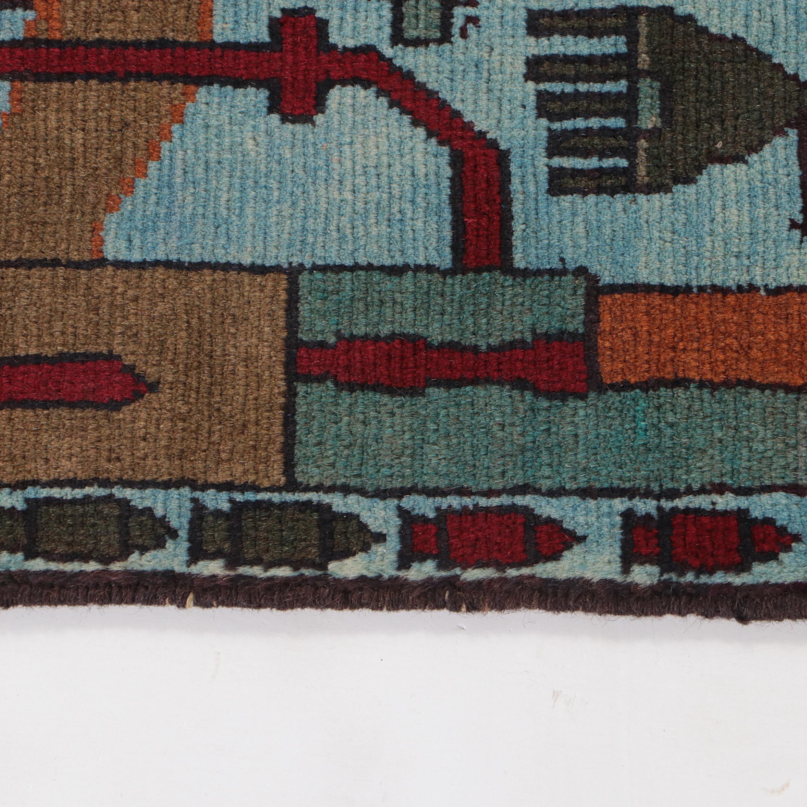 2' x 2'9 Hand-Knotted Afghan Pictorial War Rug