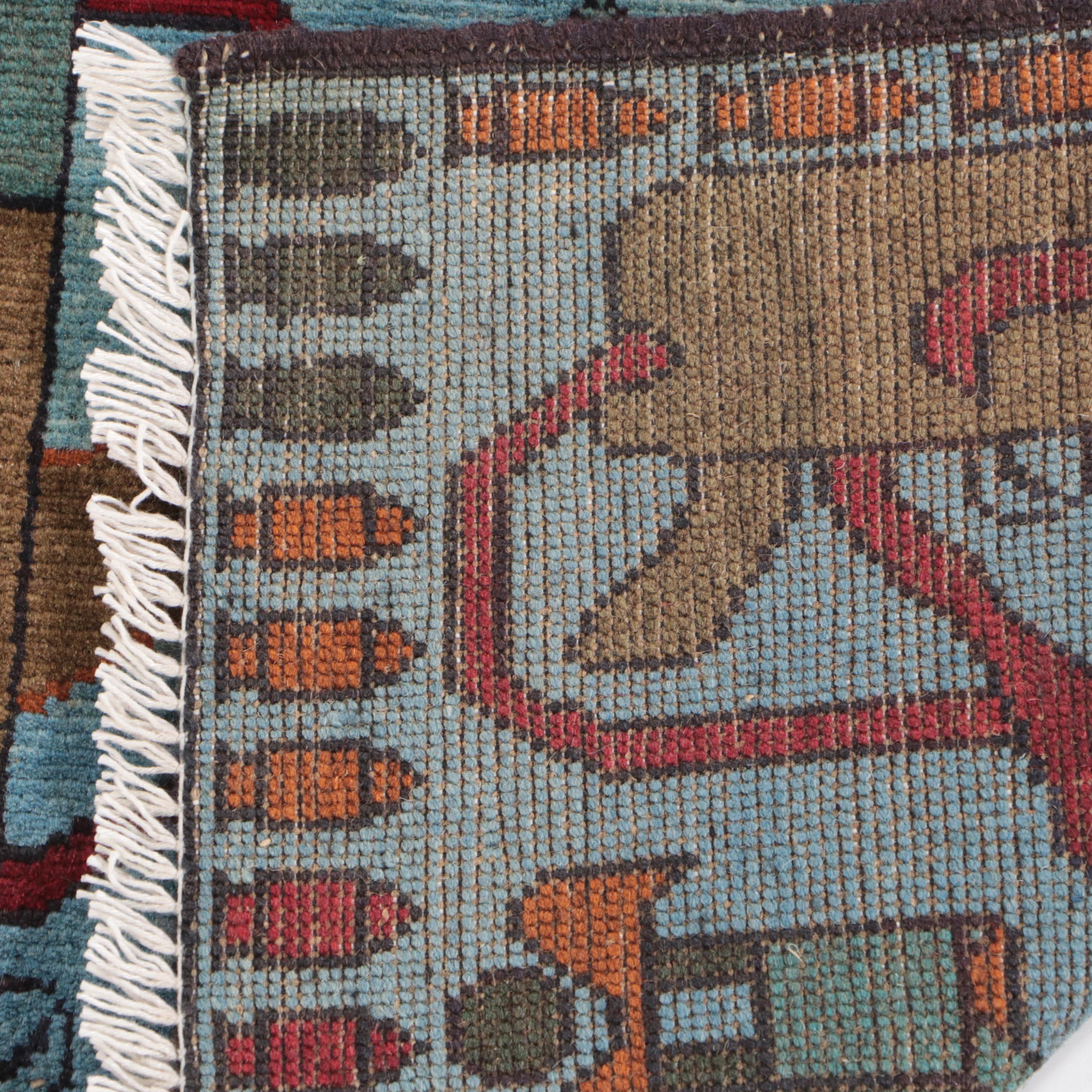 2' x 2'9 Hand-Knotted Afghan Pictorial War Rug