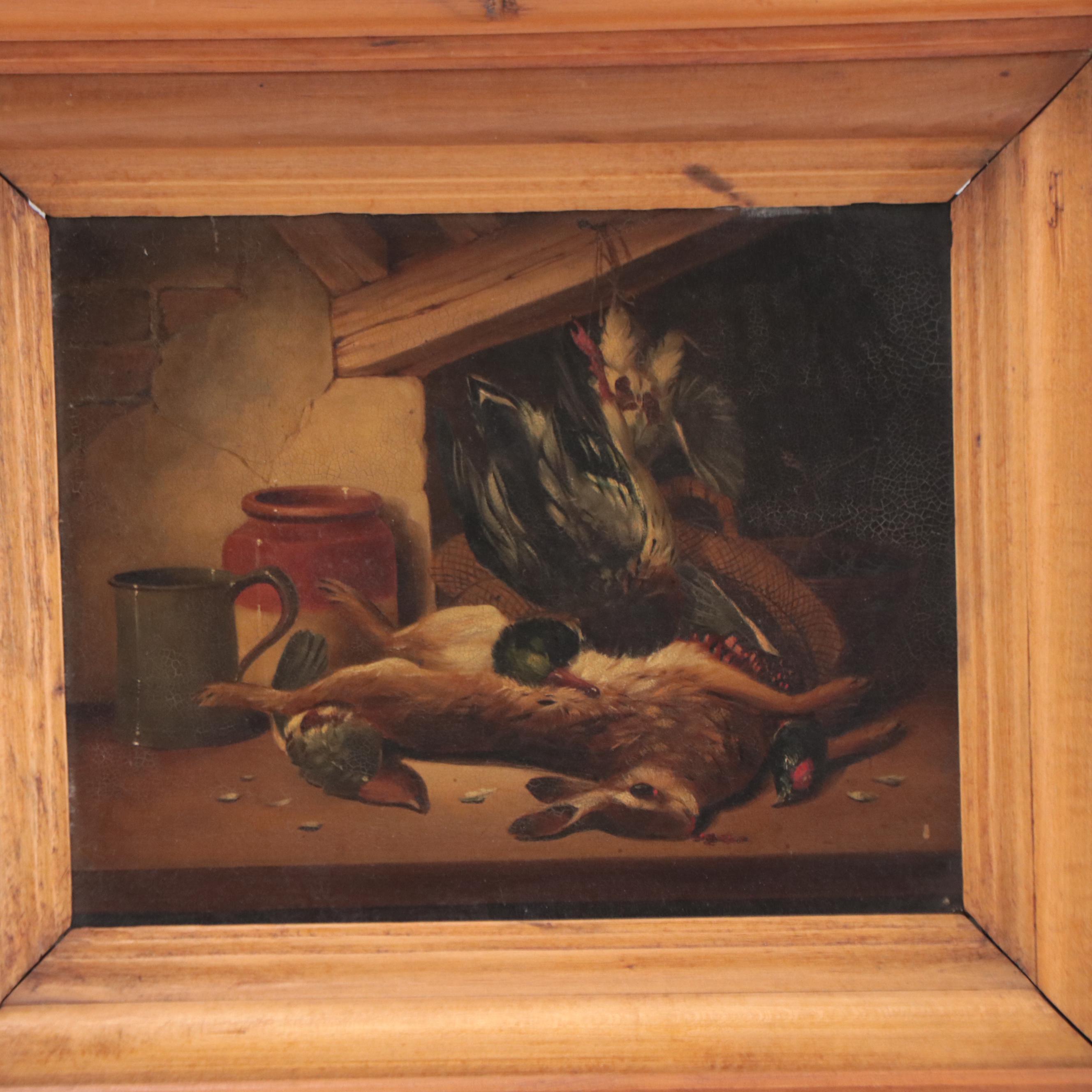 Nature Morte Oil Painting With Fowls and a Rabbit