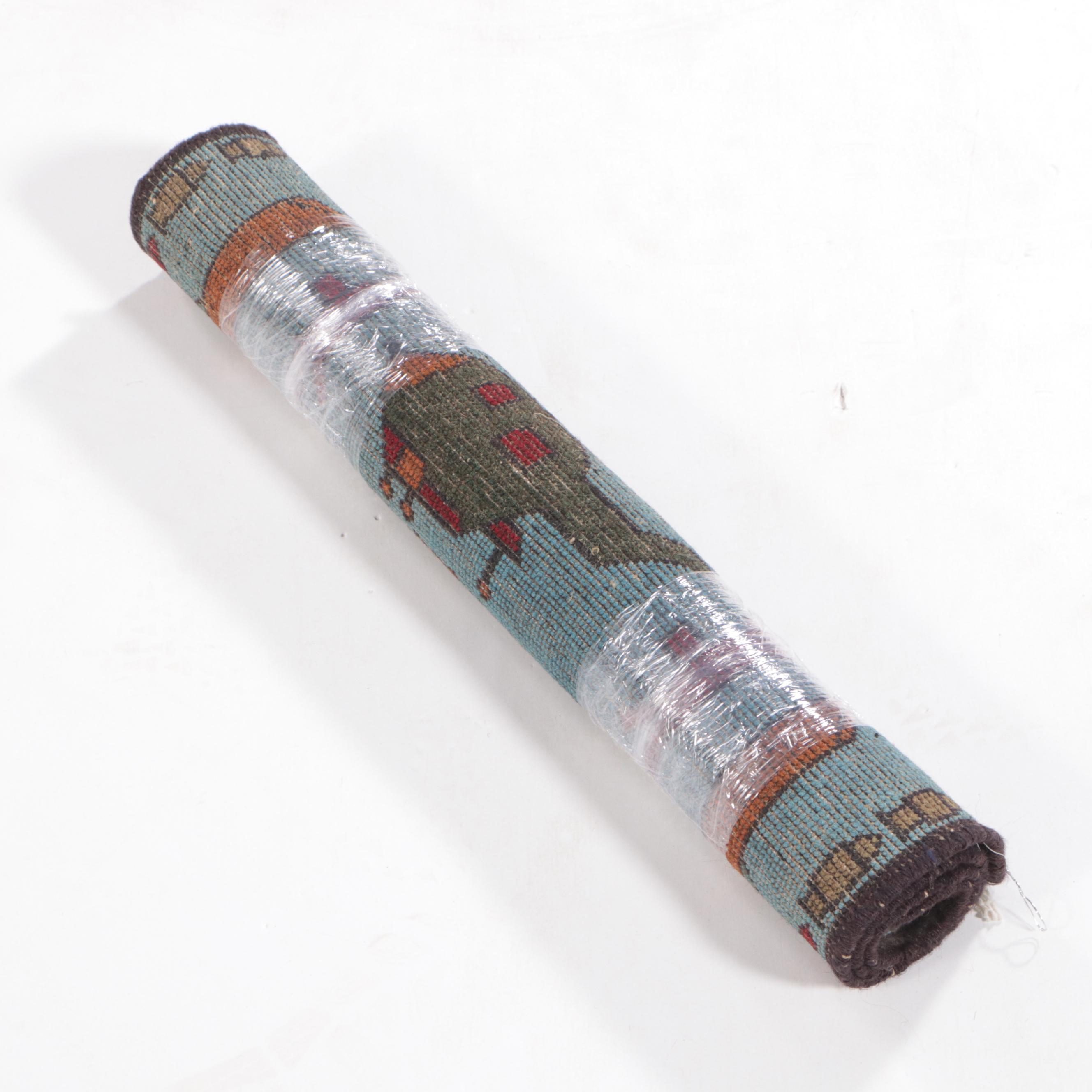 2' x 2'9 Hand-Knotted Afghan Pictorial War Rug