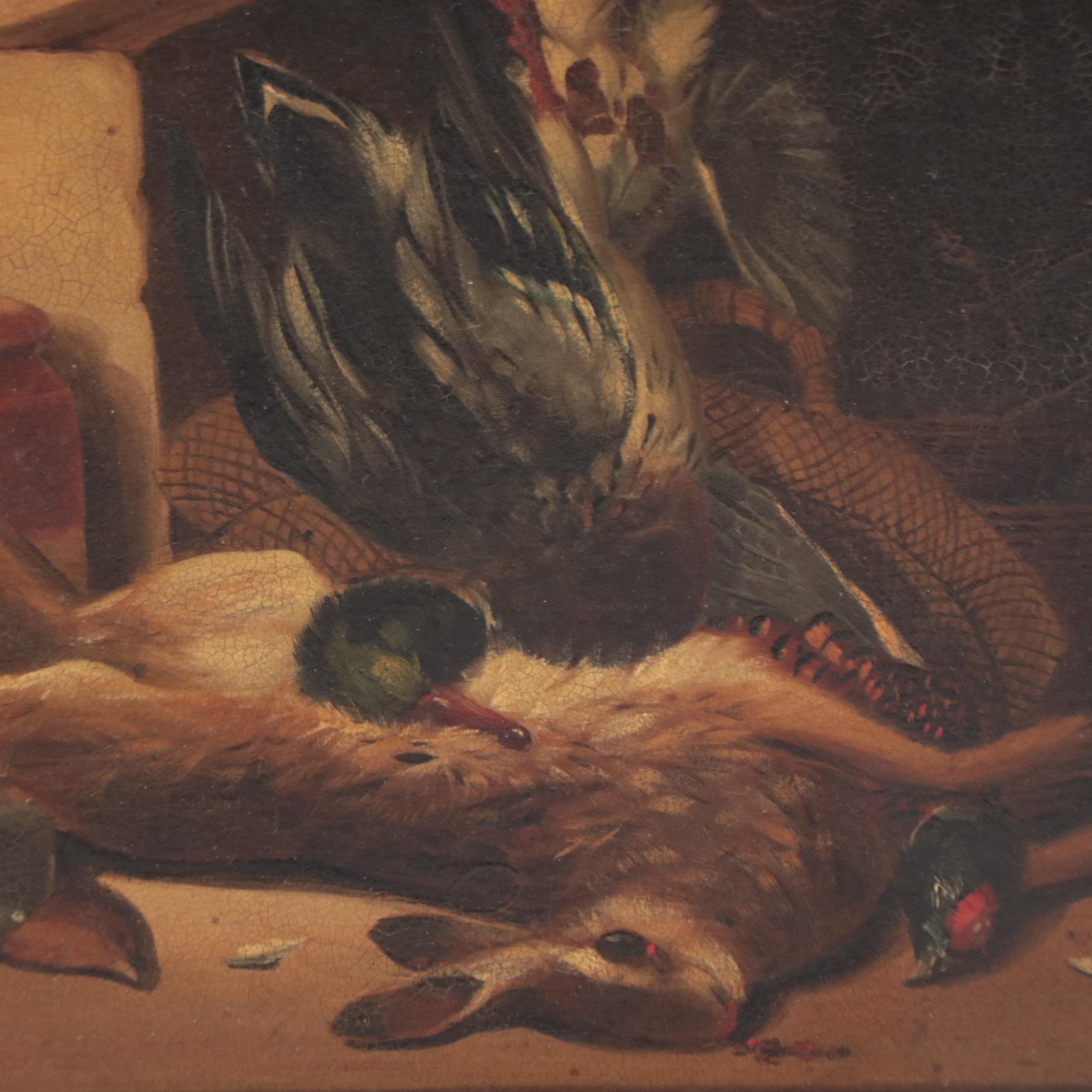 Nature Morte Oil Painting With Fowls and a Rabbit