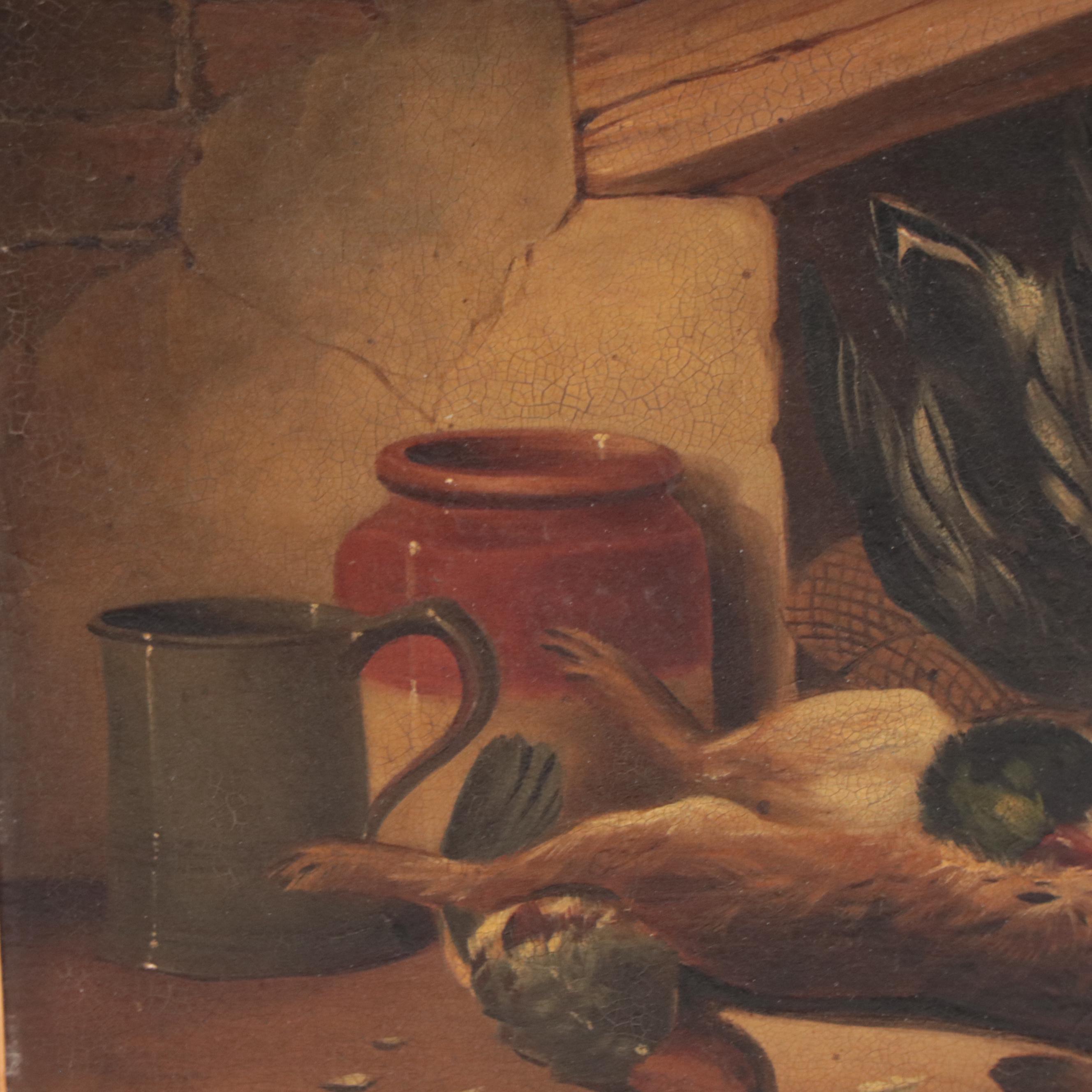 Nature Morte Oil Painting With Fowls and a Rabbit