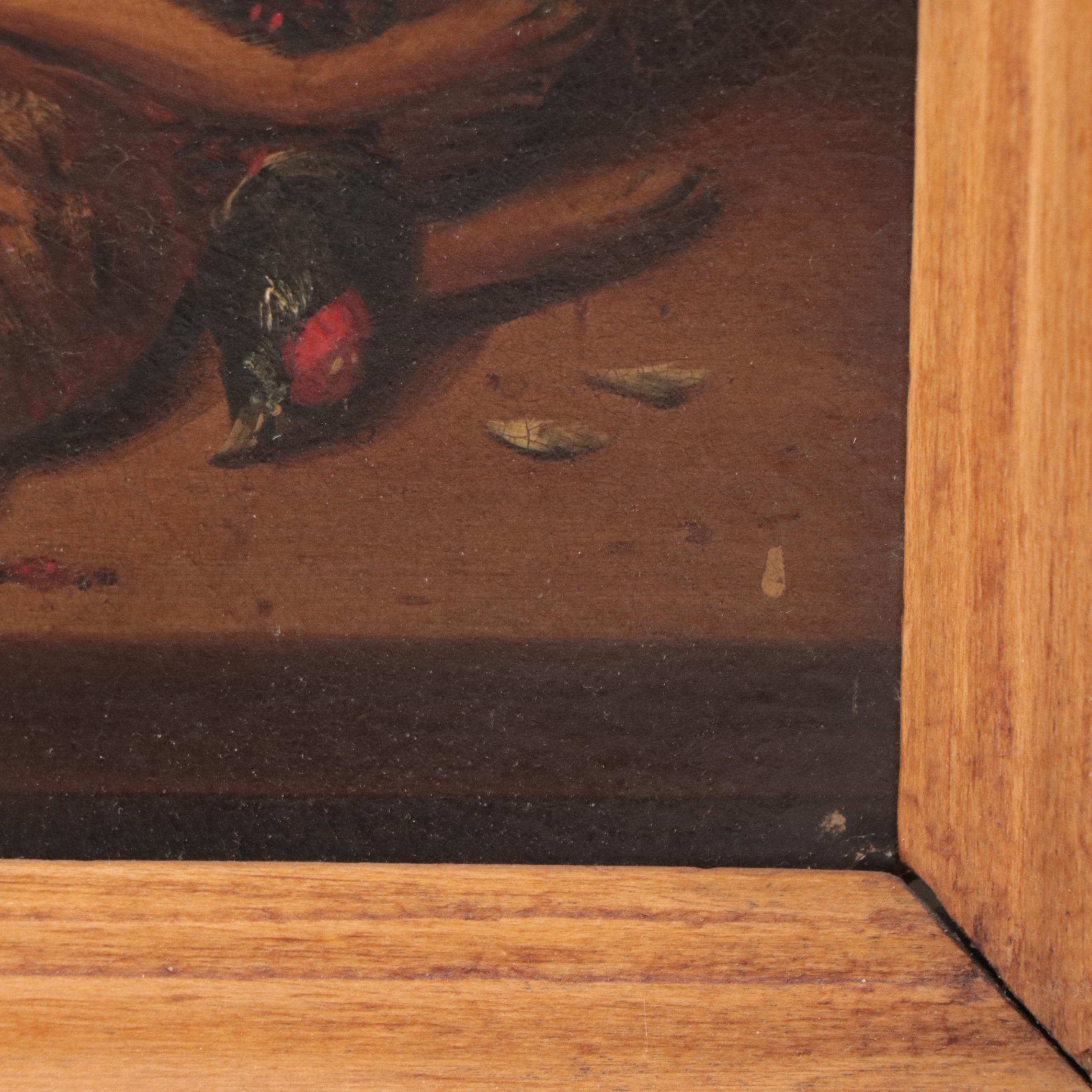 Nature Morte Oil Painting With Fowls and a Rabbit
