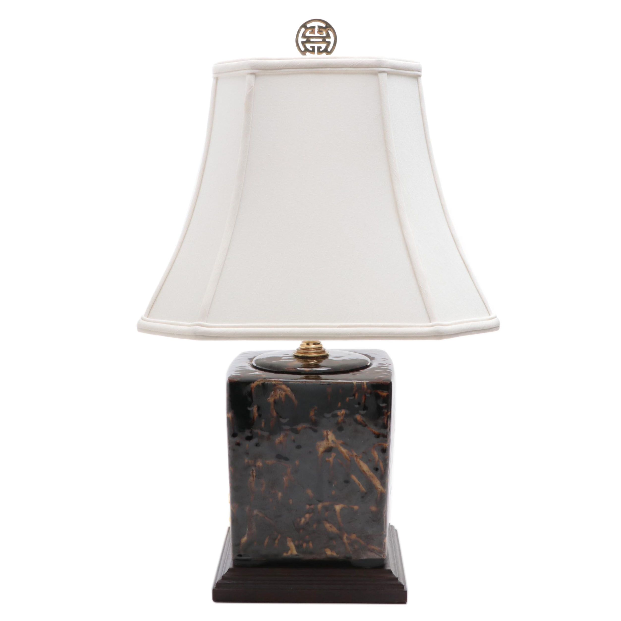 Enameled Distressed Earthenware Tea Canister Shape Table Lamp